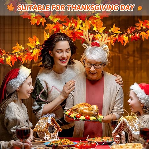 Miniatura 4 de Decoración de otoño para el hogar decoraciones de Acción de Gracias, guirnalda de otoño enchufable de 10.8 pies con luces, 50 bombillas naranjas