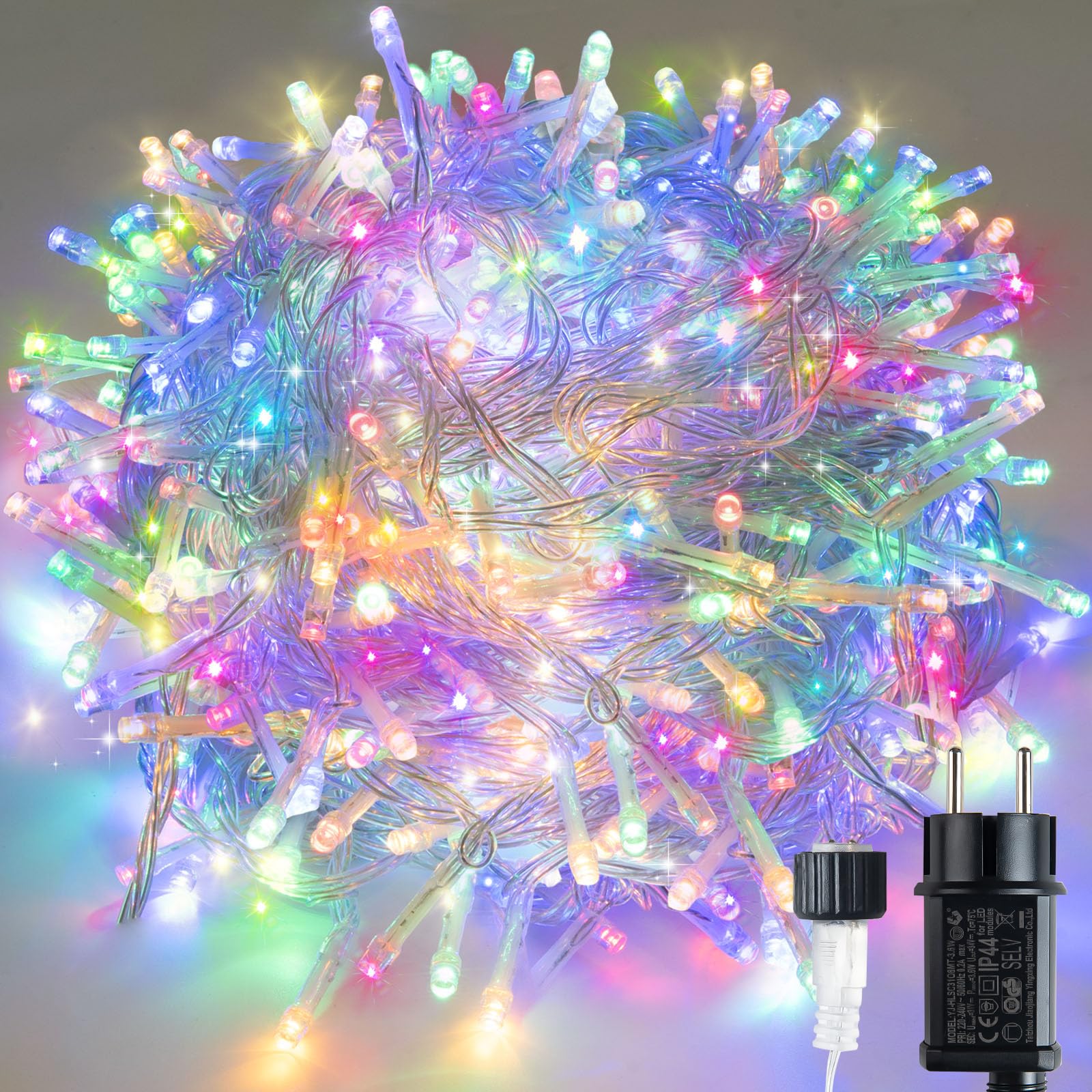 LED Lichterkette für Innen und Außen, Weihnachtsbeleuchtung, Strombetrieben mit Stecker, Ideal für Weihnachten, Party, Hochzeit (Farbenfroh, 10M/100LED)