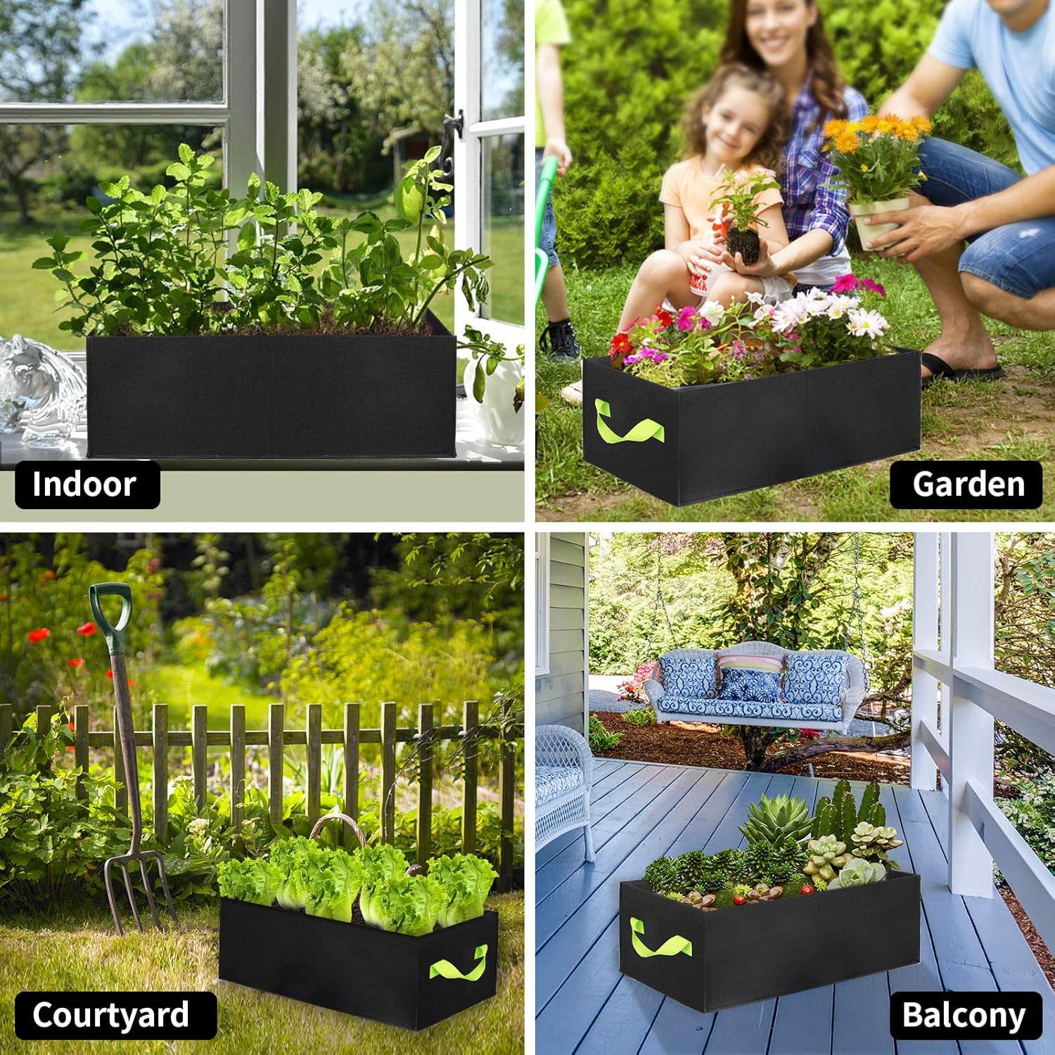 ANGELIOX 2Pcs Grow Bags, 3-Grids Rectangle Grow Bag,14 Gallon Thickened 400G Fabric Garden Bed, Nonwoven Square Flower Planter Containers for Flowers,Vegetable,Fruit, Growing Pots with Handles - Image 7