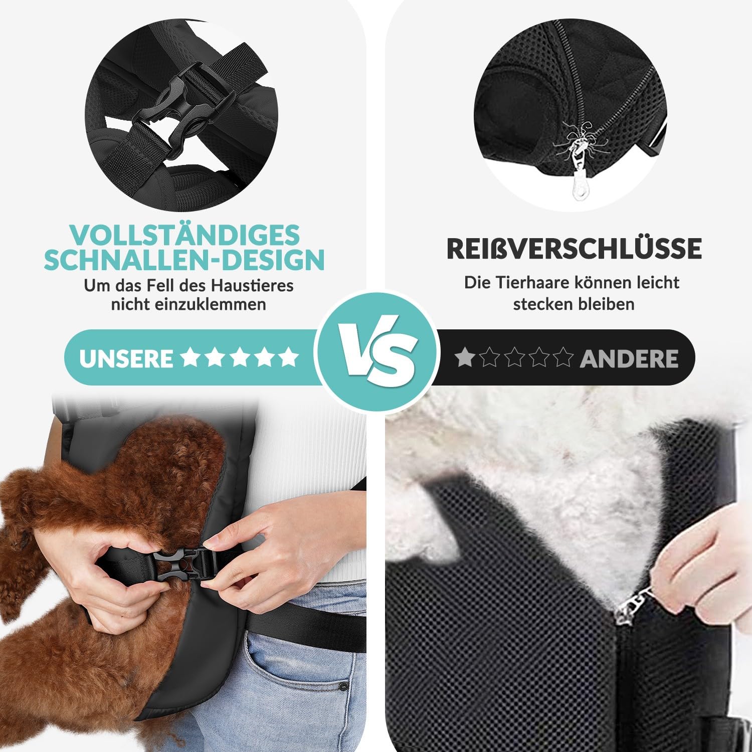 Nasjac Hunderucksack, Verstellbarer Frontträger für Haustiere, Beine draußen & einfach anzupassen & atmungsaktive Sicherheits-Tragetasche für Welpen und kleine bis mittelgroße Hunde zum Campen