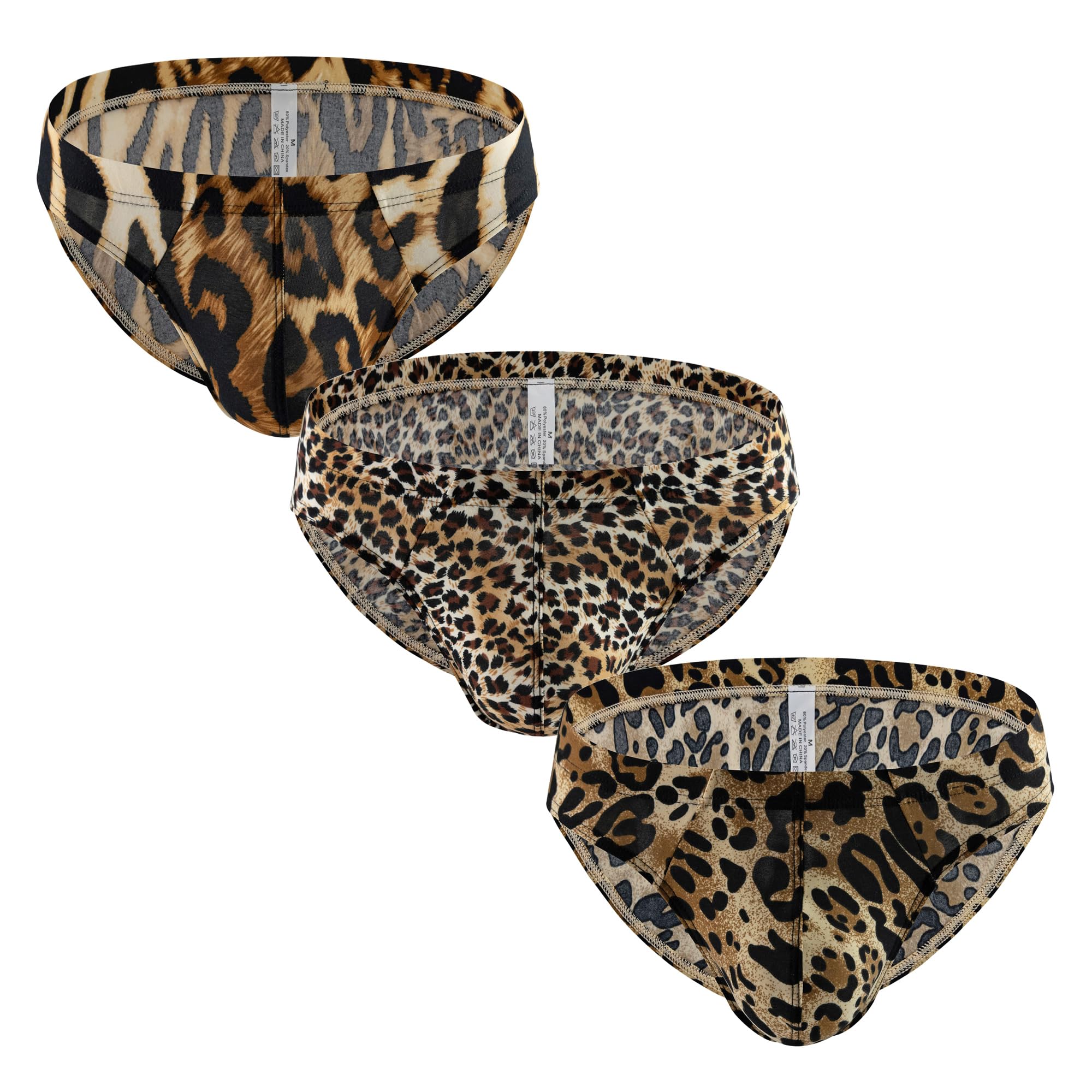 YOOBNG Men's Sexy Leopard Underwear Mini Boxer Briefs G-String Thongs Pouch Bulge Low Rise Stretchy 3 Packs