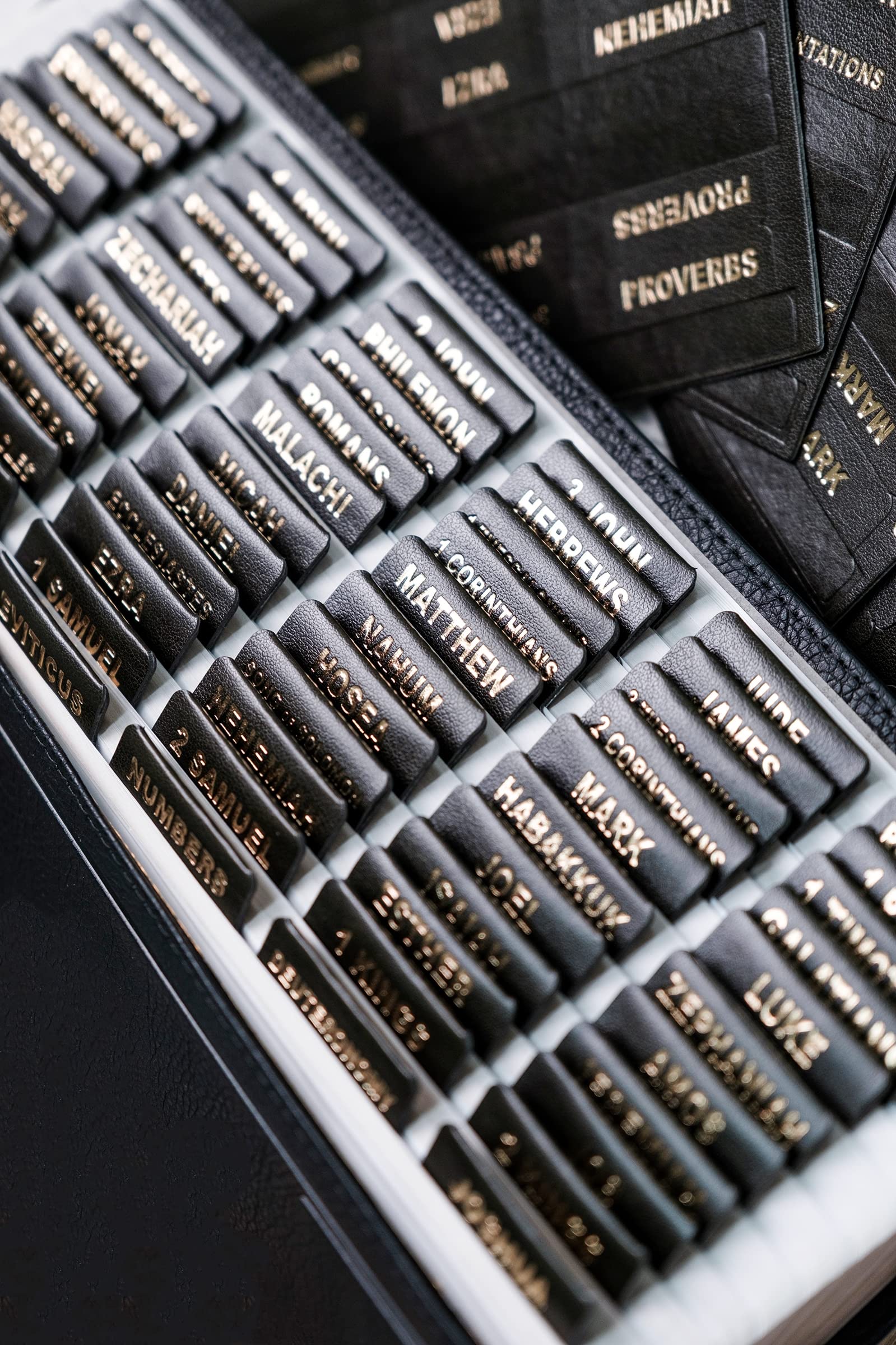 UPAFEXXI-Leather Bible Tabs, Bible Tabs for Women and Men(Gold Foil Lettering) Large Print Stickers, Easy to Read and Apply, 80 Chapters Labels for Easy Navigation(Dark Grey)