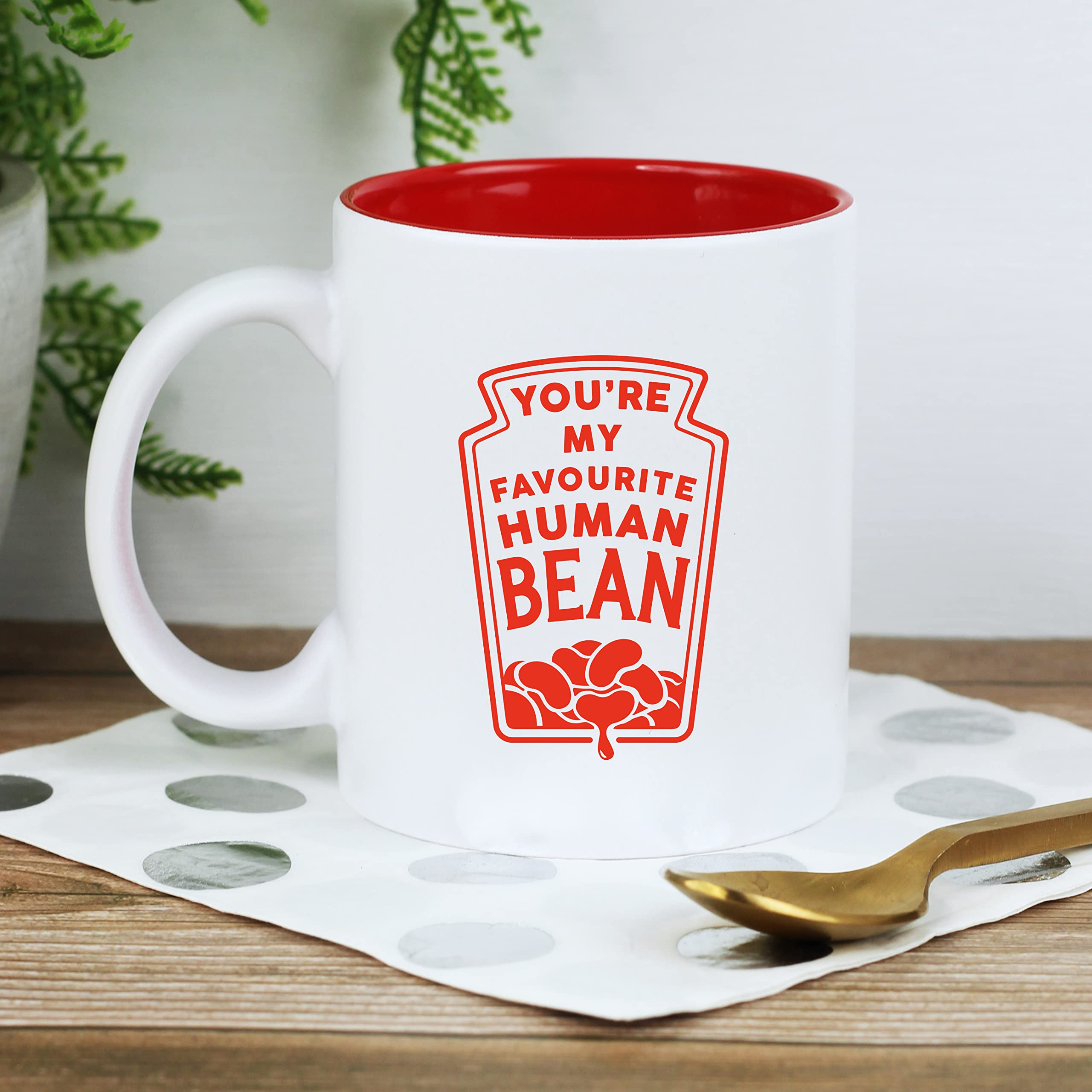eBuyGB You're My Favourite Human Bean Mug, Engraved 350ml Red Reveal Coffee Mug - Funny Birthday, Valentine's Day Gift, Bean Pun Gift