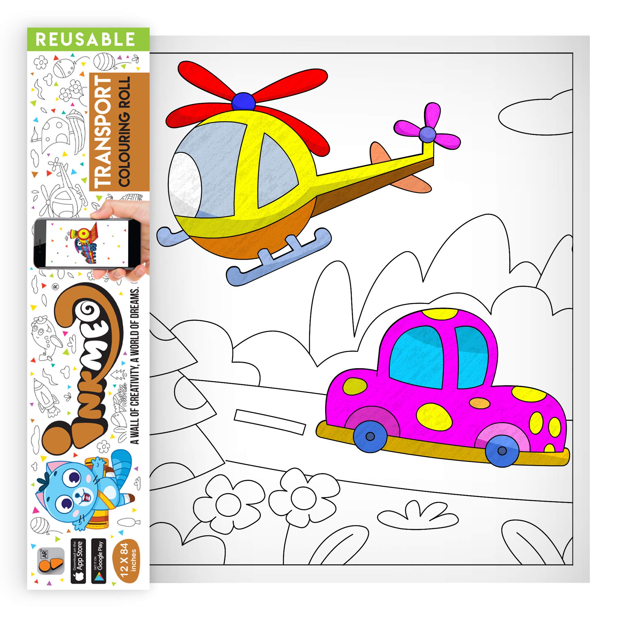Inkmeo | Transport Reusable Wall Colouring Roll | AR Enabled | Interactive Educational Learning Chart | for Kids | Ages 3+ | Best Gift | Size (12 X 84 Inches) | Modes of Transportation (B07413NRSG) Amazon Price History, Amazon Price Tracker