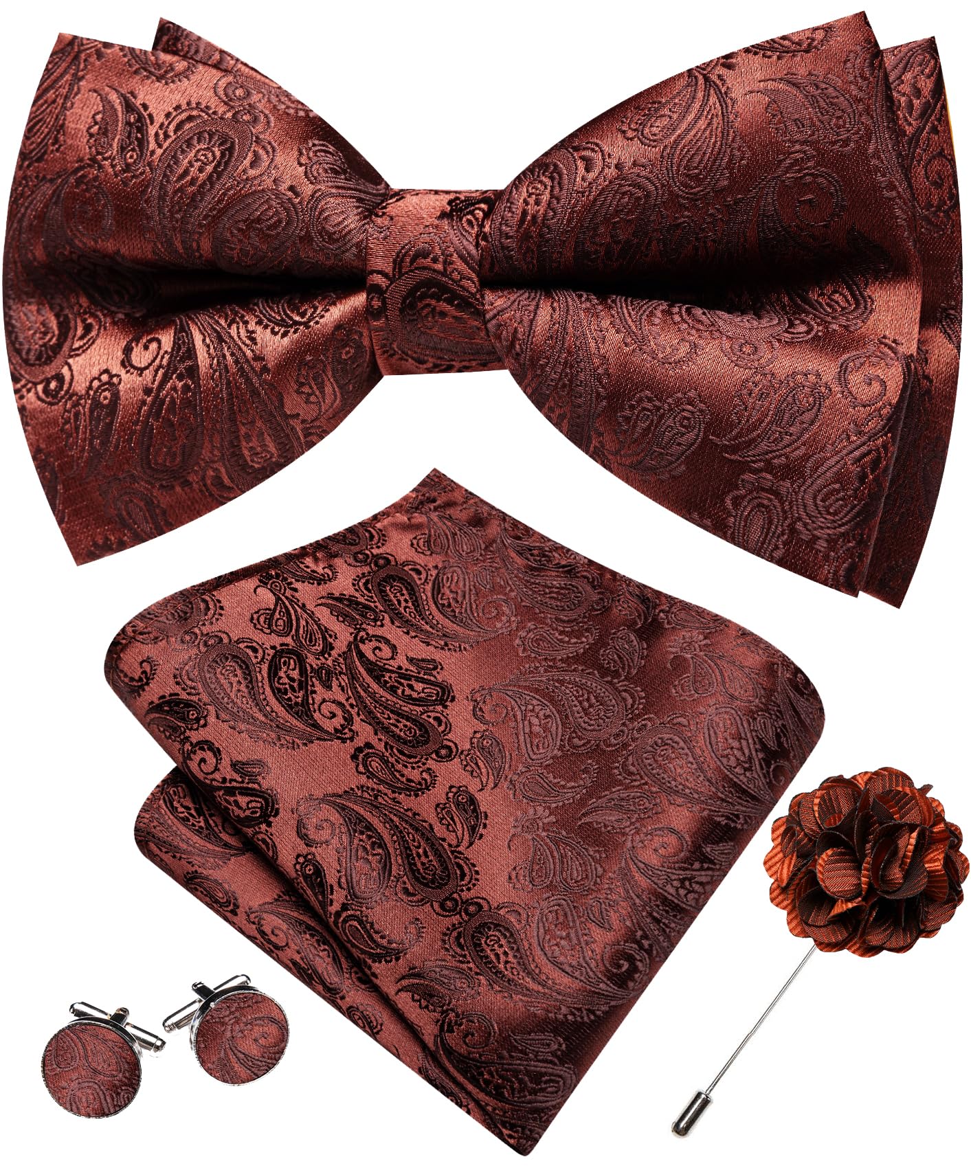 YOHOWA Mens Bow Tie Paisley Coloful Pre-tied Bowties Handkerchief Cufflinks