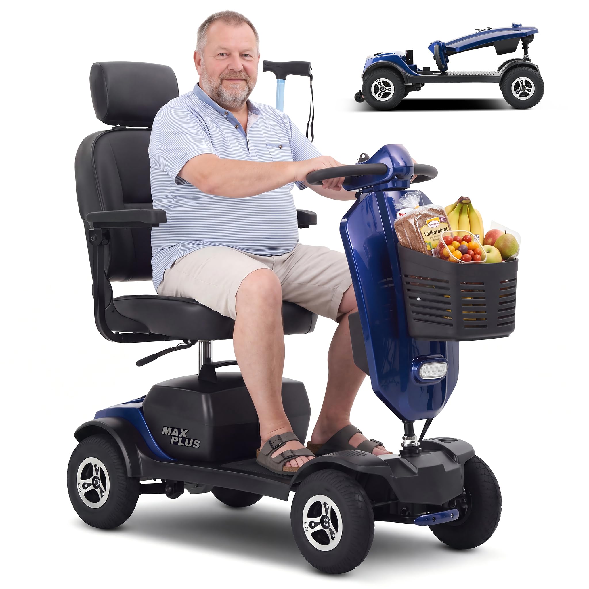 Scooter per mobilità a lungo raggio MAX Plus da 24 V per anziani: batteria da 20 Ah, pneumatici pneumatici da 9 pollici, design pieghevole
