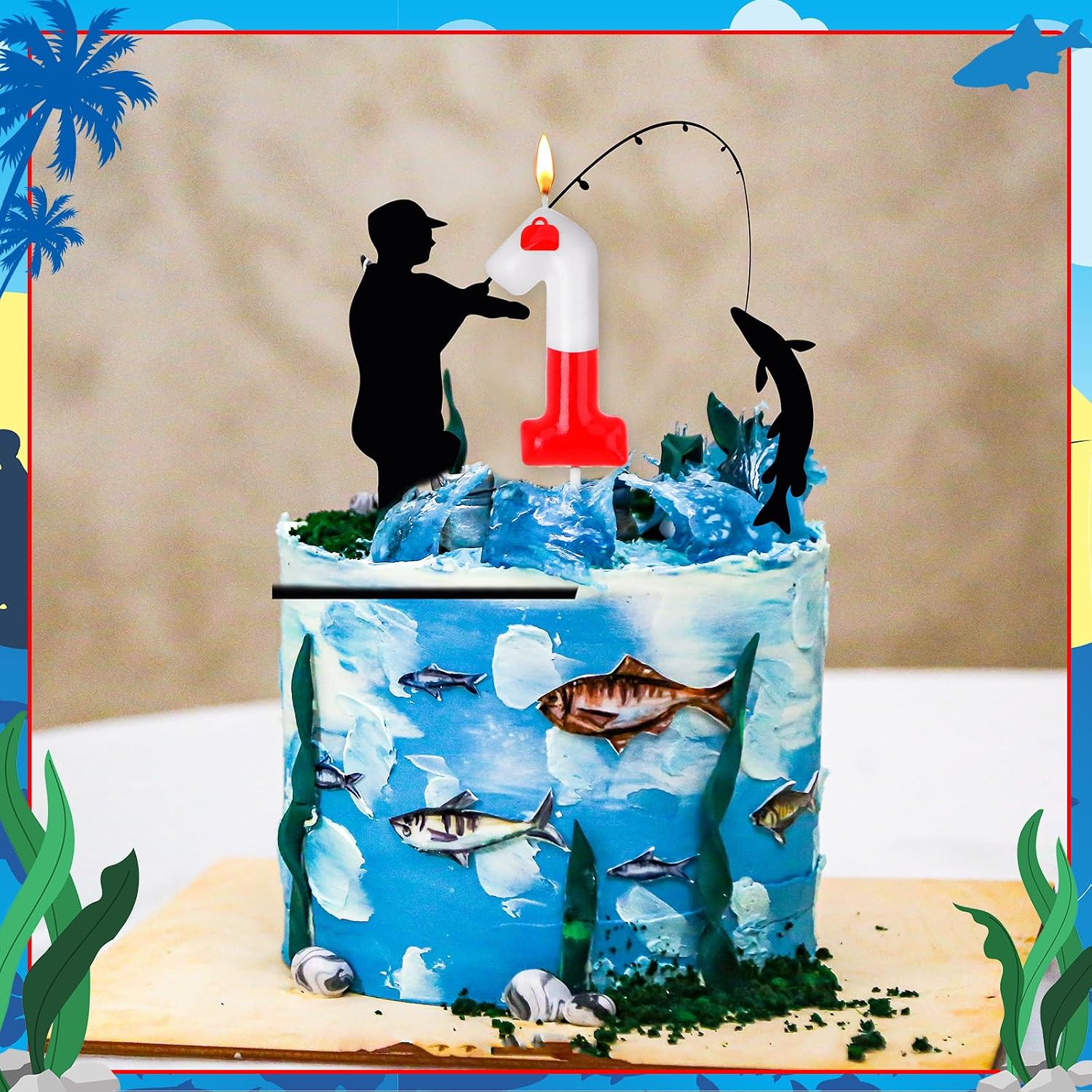 Mtlee Fishing Cake Decorations, Fishing Cake Topper, Number 1
