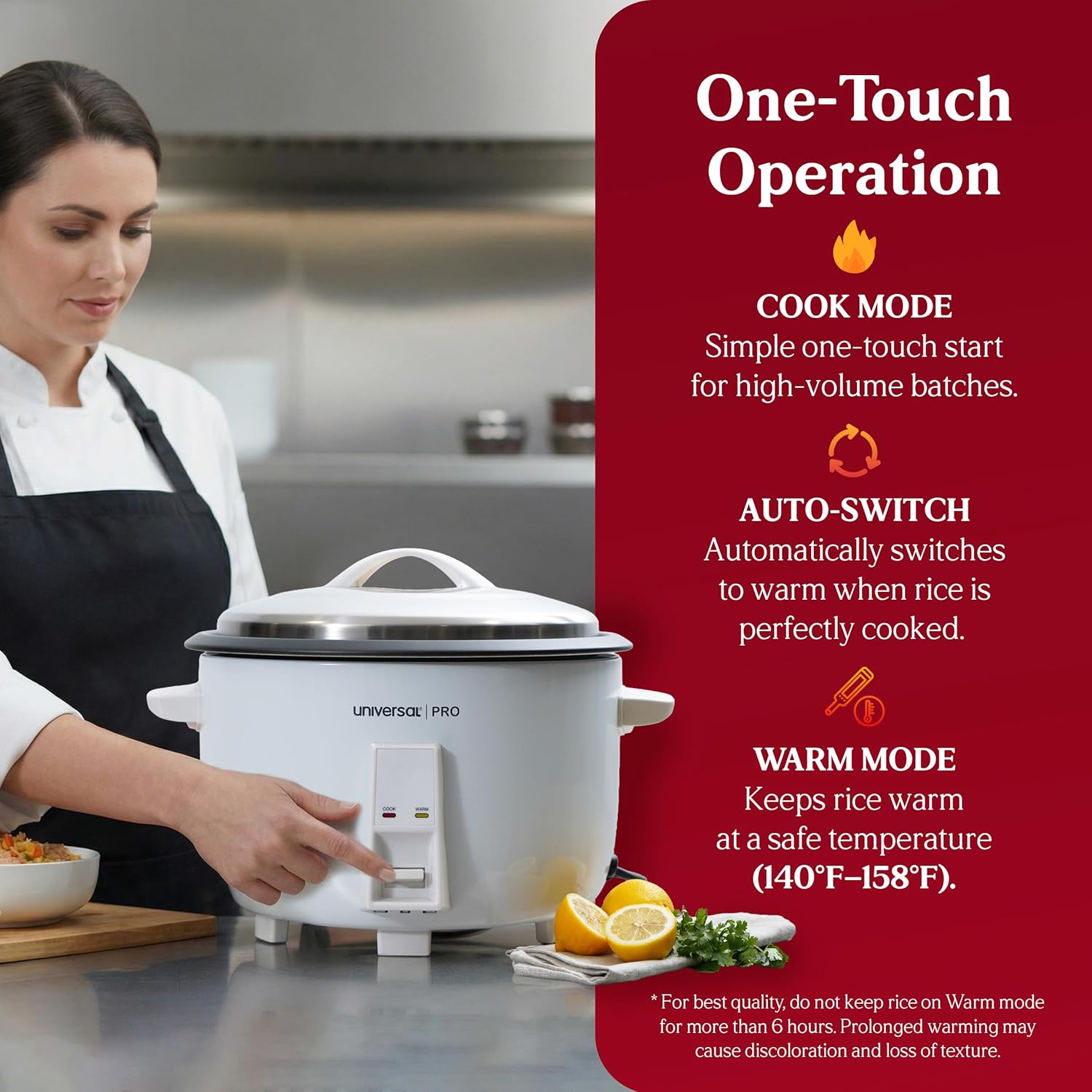 Universal PRO Magna Commercial Rice Cooker, 35 Cups Uncooked and 70 Cups Cooked Rice, 5.9QT Large Rice Maker with Nonstick Inner Pot, One Touch Operation, Auto Keep Warm, Electric Rice Cooker for Restaurants, Catering, and Hotels, Easy to Clean