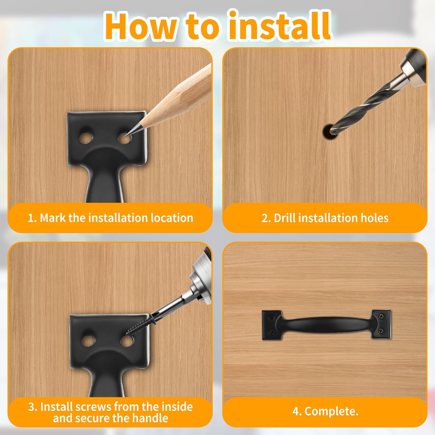 3 Set Metal Gate Handle Screen Door Handle, 5.4'' Black Aluminium Alloy Door Pull Handle, Shed Fence Gate/Fence Gate Handles, Sliding Barn Door Handle for Garage, Fence Gate, Wooden Fences