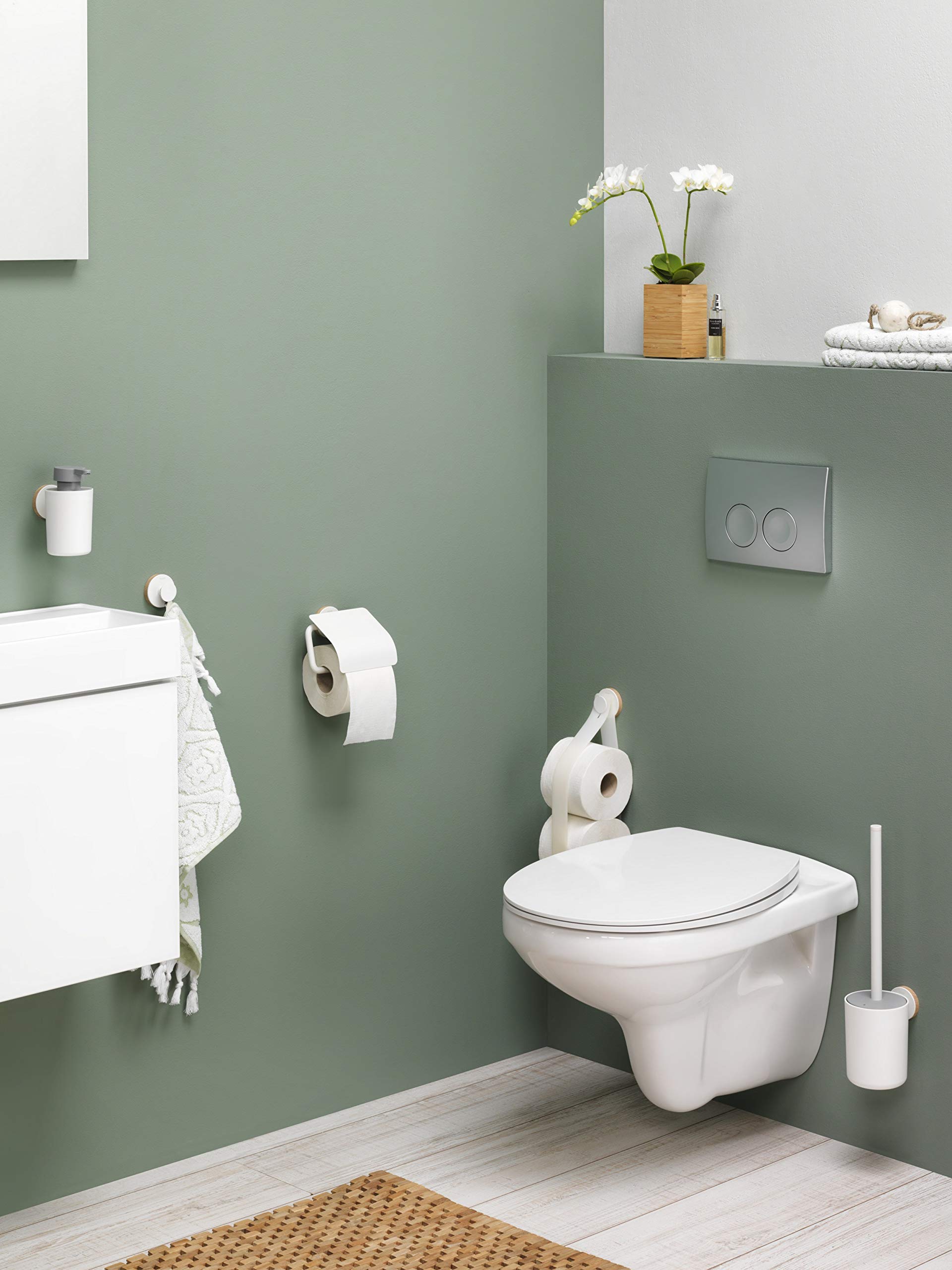 Tiger Urban Toilettenbürste, WC-Bürste mit Halter zur Wandbefestigung, mit austauschbaren Dekor-Ringen zur individuellen Gestaltung, hygienischer Deckel integriert, Farbe: Weiß