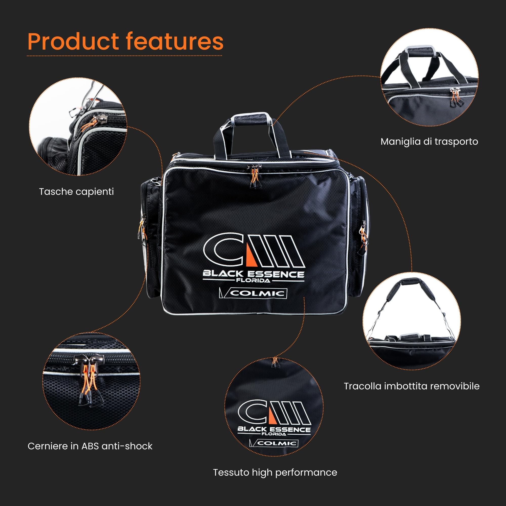 Colmic Black Essence – Equipo técnico de pesca y deporte, tejido de alto rendimiento, múltiples bolsillos, viaje, fitness y piscina