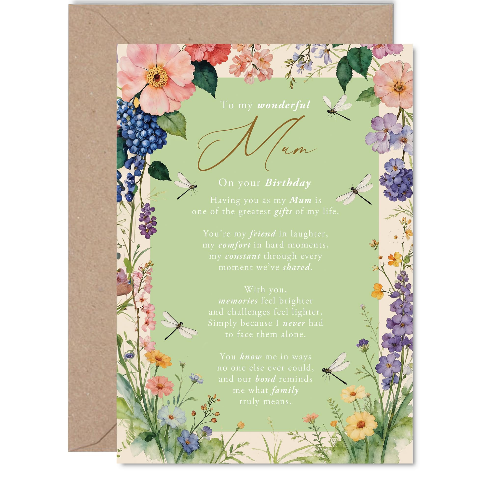 Birthday Card for Mum - Warm Wishes Wrapped in Blooms - Elegant Floral Design with Heartfelt Words - A Lovely Way to Brighten Her Special Day - 5x7 Inch, Envelope Included
