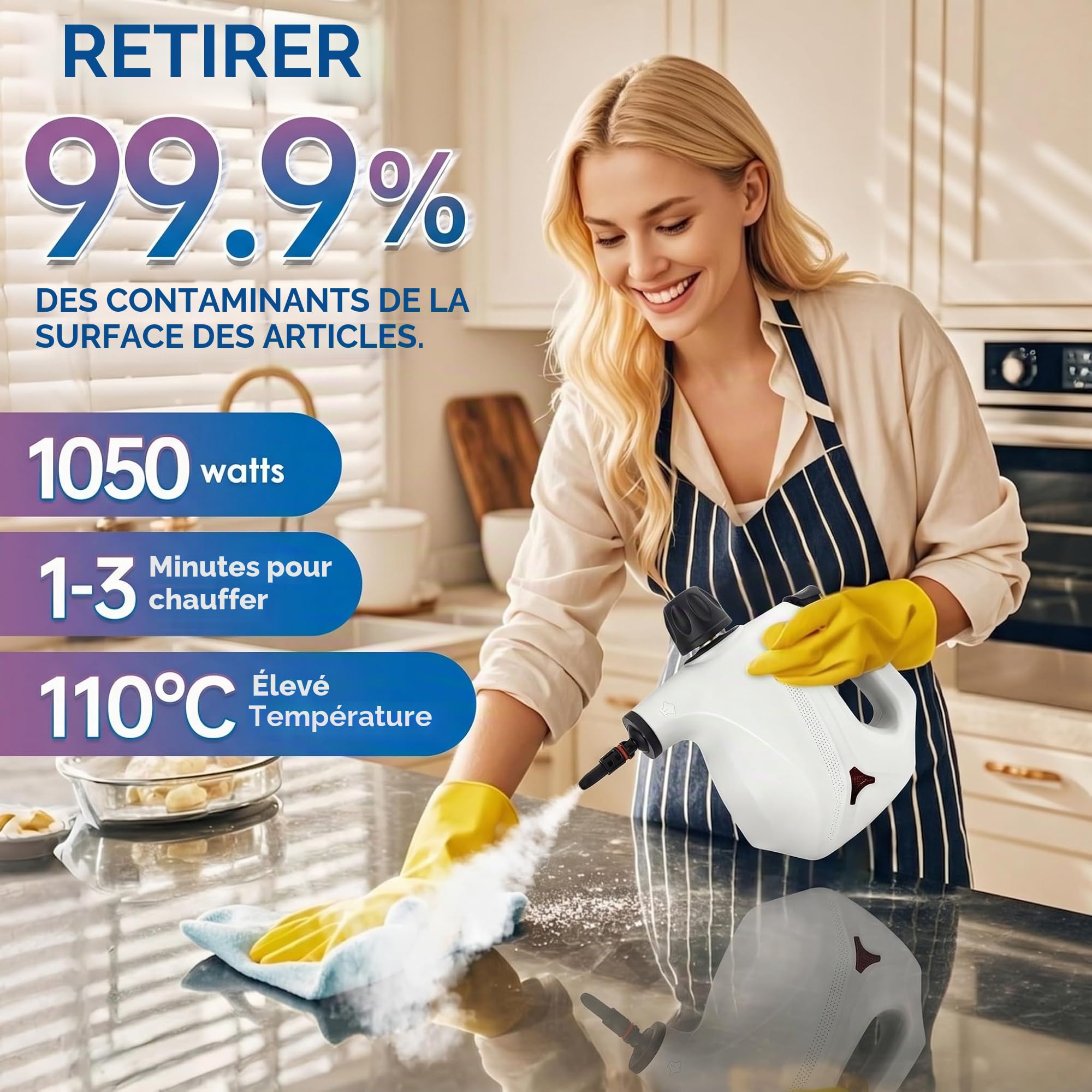 Nettoyeur Vapeur Portable 450ml éLectriques Nettoyeur Vaporisateur Appareil Vapeur Nettoyeur Vapeur a Main Haute Pression Professionnel Canapé Vitre Voiture Meuble Salle de Bain FenêTre Tapis
