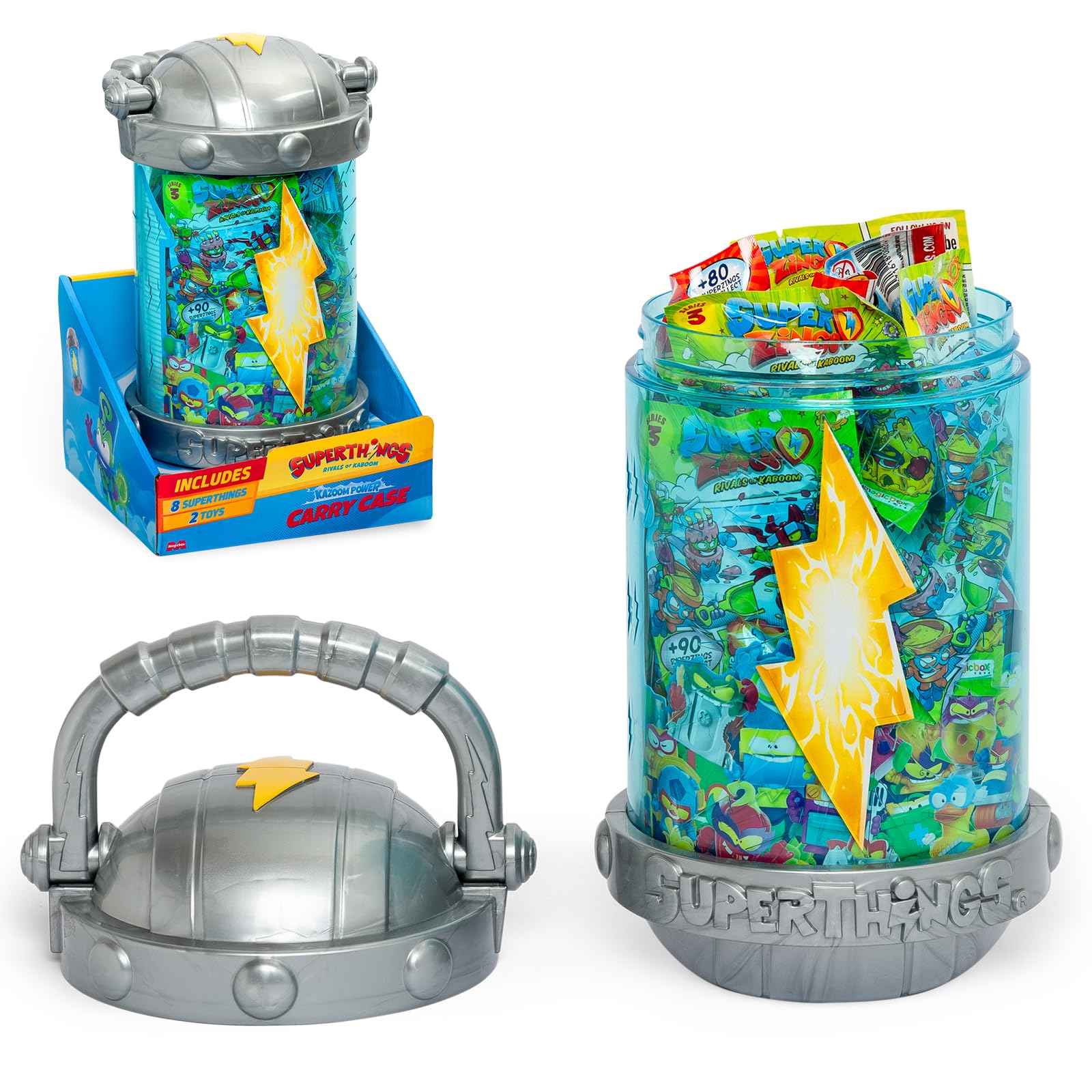 SUPERTHINGS KAZOOM Power – Carry Case. Cápsula en Forma de Kazoom para Transportar y almacenar Tus Superthings. Incluye 1 Carry Case, 8 Figuras Sorpresa, 1 Hideout y 1 Megajet