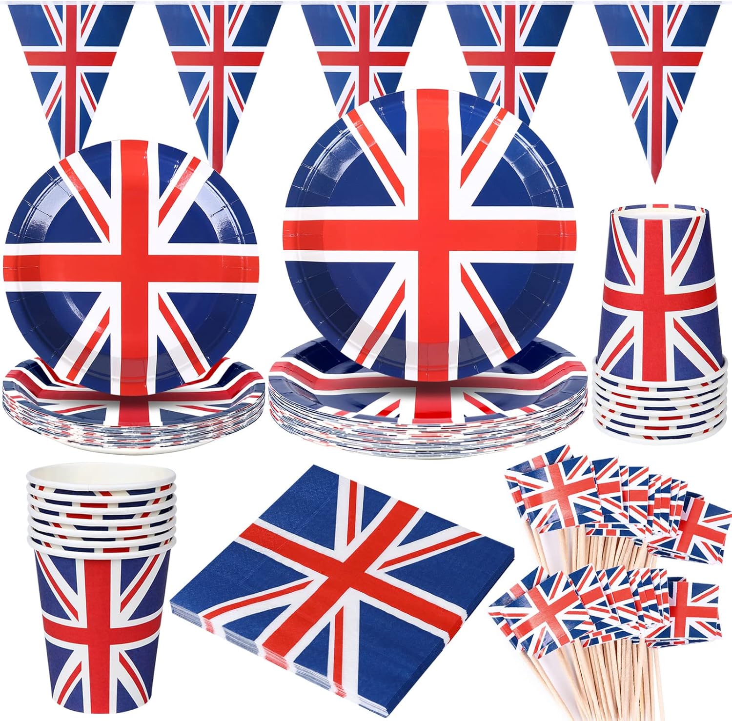 Forfamy Union Jack Tableware Set 101PCS Union Jack Party Supplies