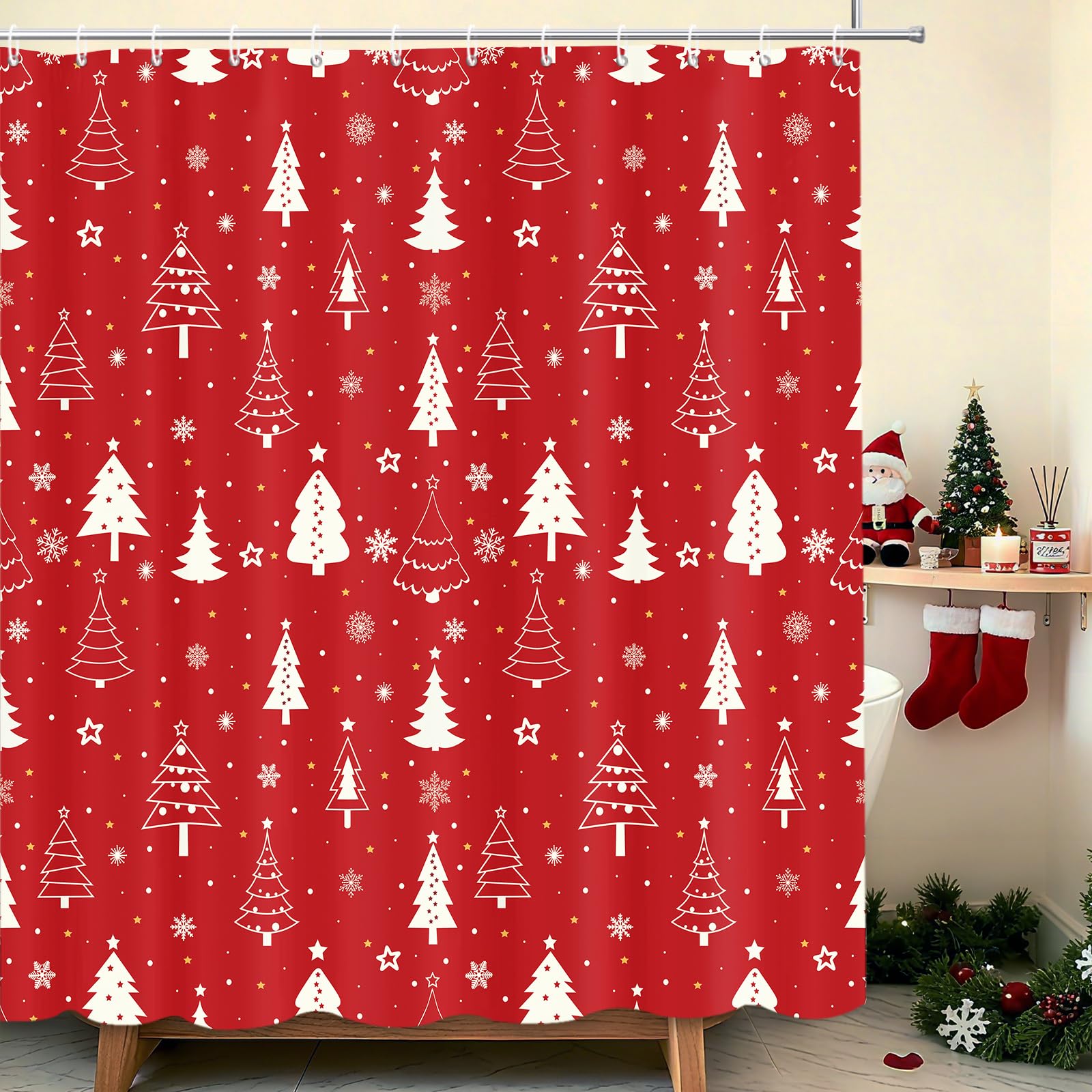 Rideau de douche de Noël rouge MEHOFOND 183x183 cm pour la salle de bain