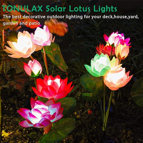 Miniatura 5 de TONULAX Luces solares de jardín, luces solares de flor de loto, luces solares al aire libre para jardín, patio, decoración de patio, 7 luces