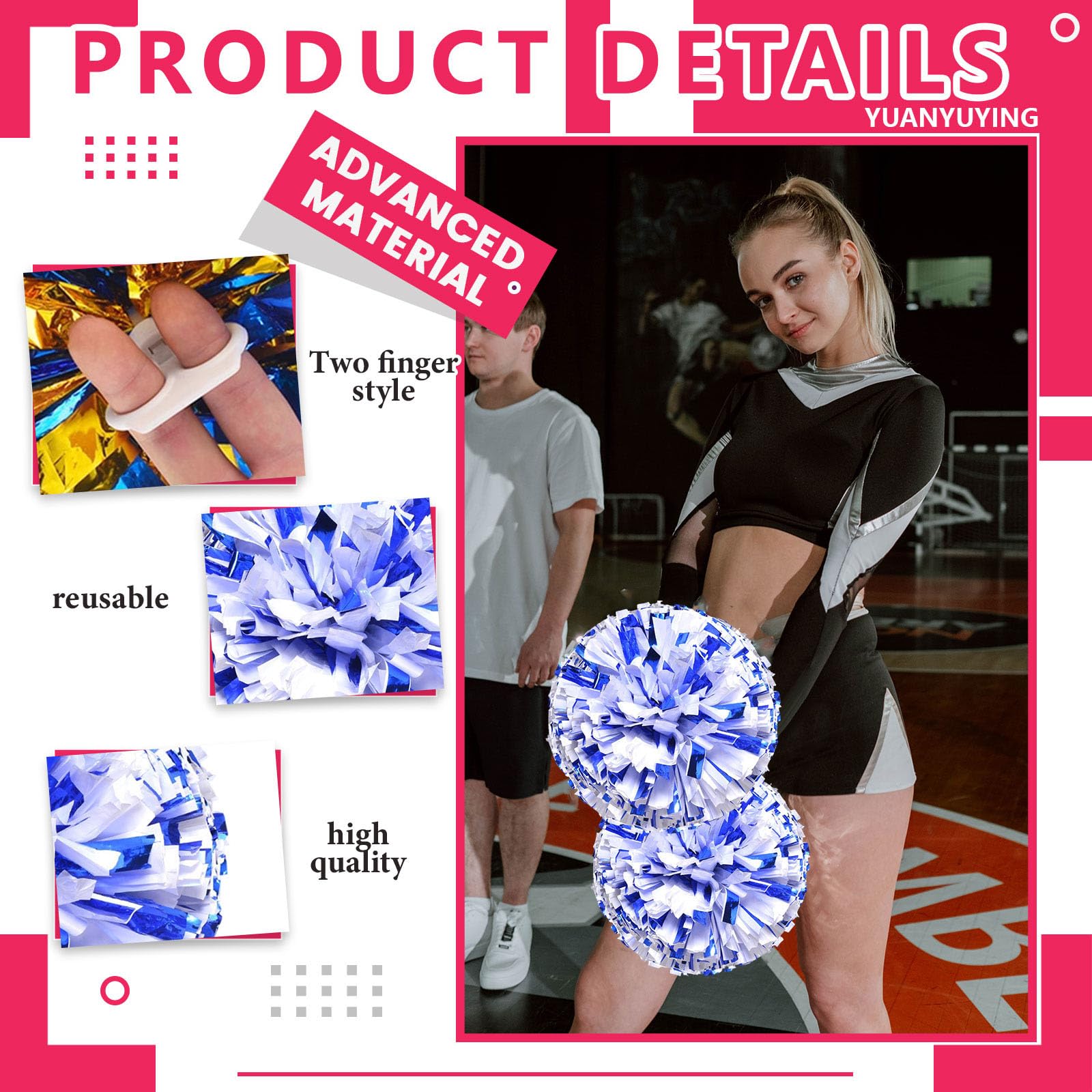 8 pompon da cheerleading,partite, sport di squadra (blue + white)