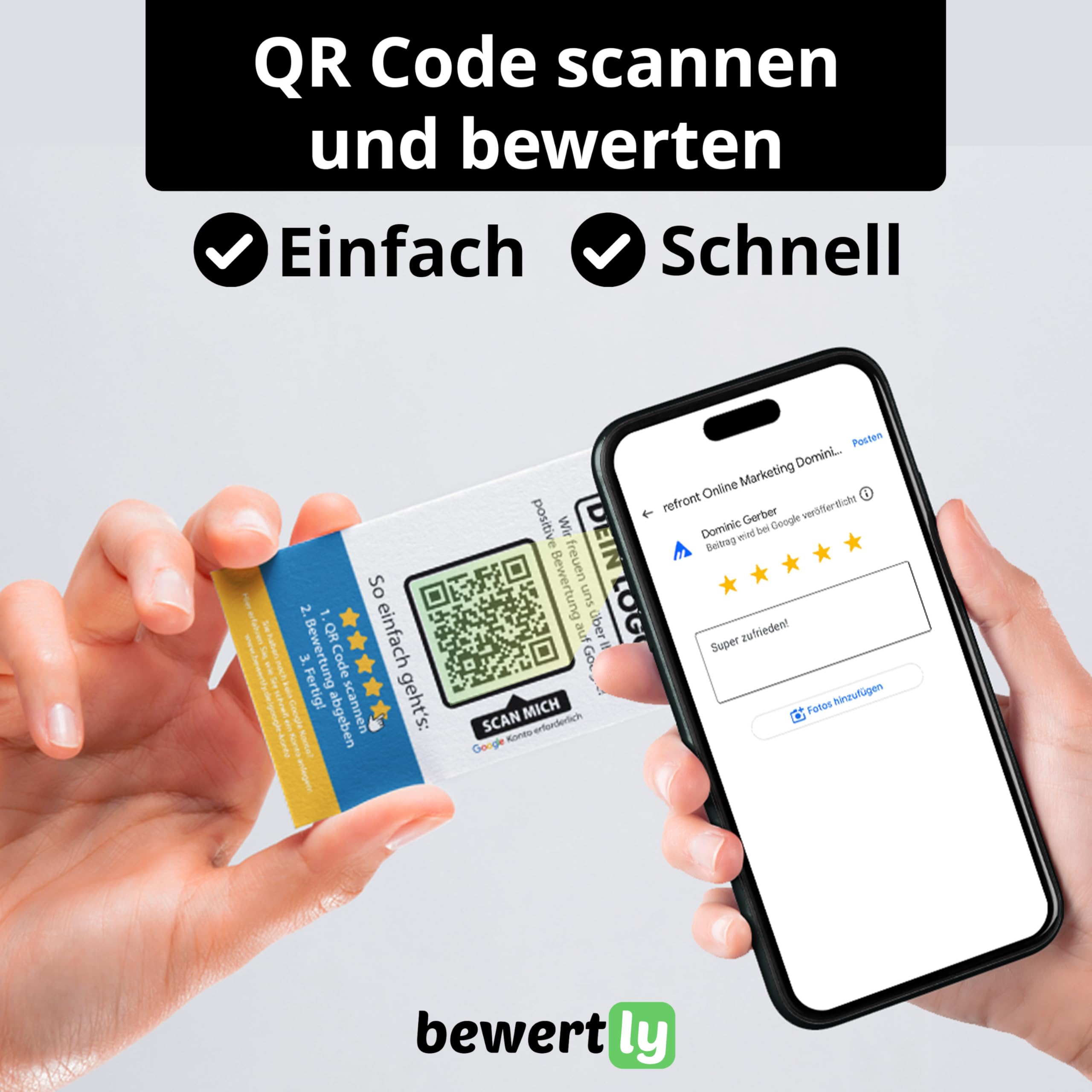 Google Bewertung Visitenkarte im Kreditkartenformat – Sofortige Bewertungen per QR-Code, Personalisierbar, Steigern Sie Ihr Kundenfeedback (100)