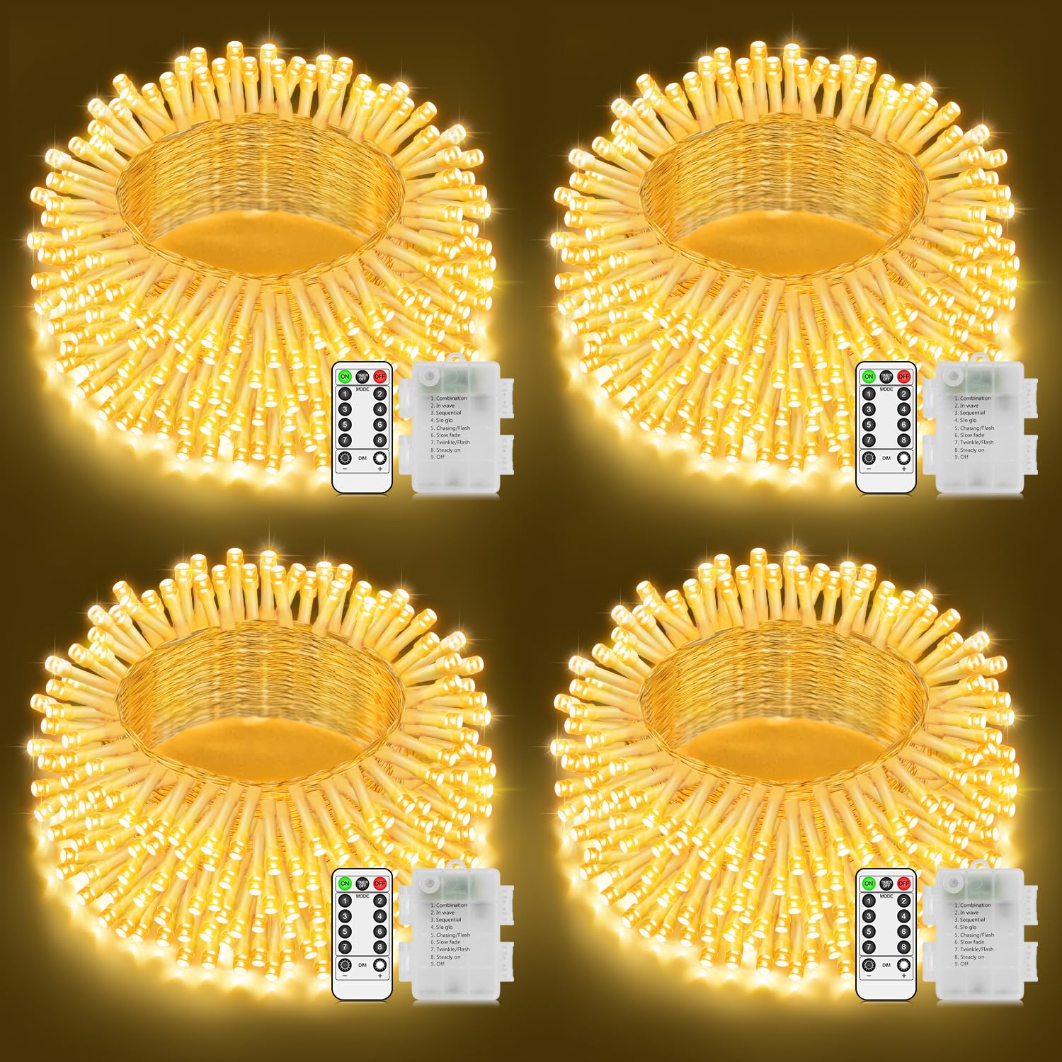 4 Pack Battery Fairy Lights Total 40M 400 LED Warm White String Lights Outdoor Christmas Lights Waterproof with Remote Timer 8 Modes for Indoor Outside Bedroom Garden Patio Wedding Party Decorations