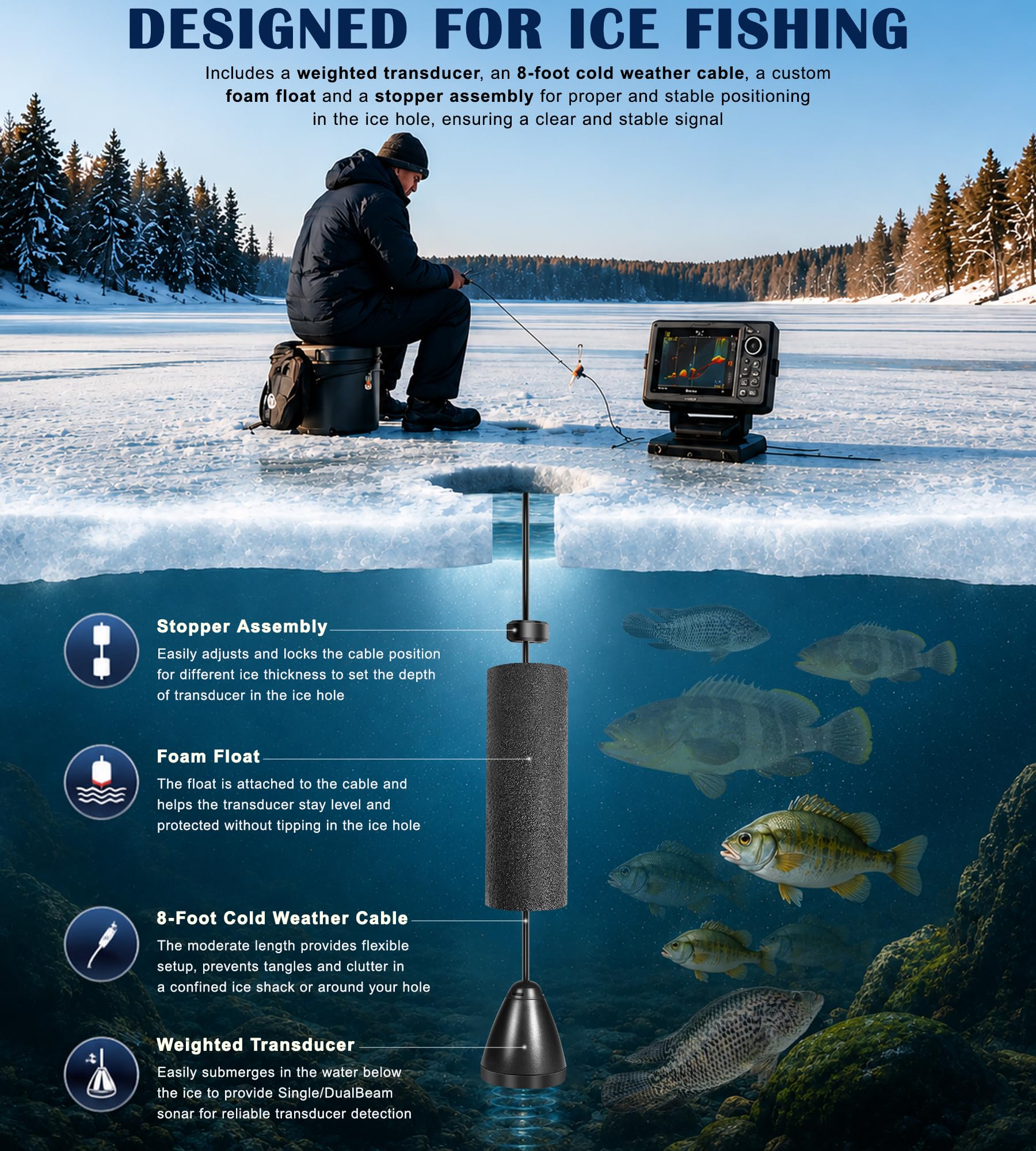 Trasduttore 710211-1 XI 9 20 ICE con sonar a doppio fascio adatto per modelli di lampeggiatore/sonar Humminbird con trasduttore sonar da pesca non Chirp, ICE - 20/60 gradi, 200/83 kHz, lunghezza cavo