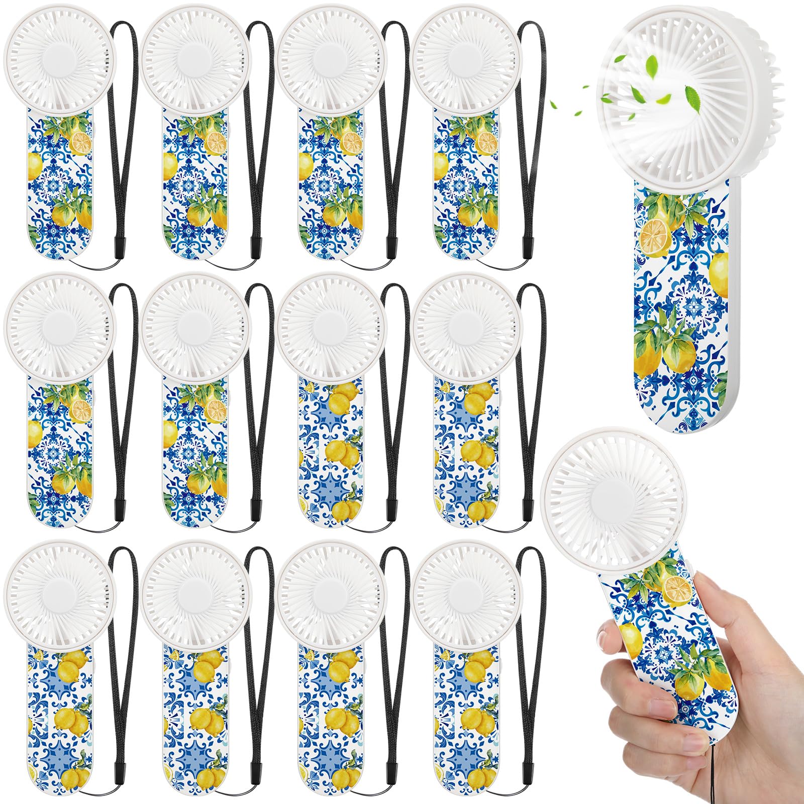 Ventiladores de mano pequeños WILLBOND de limón con cordón para regalos en lote, 12 uds