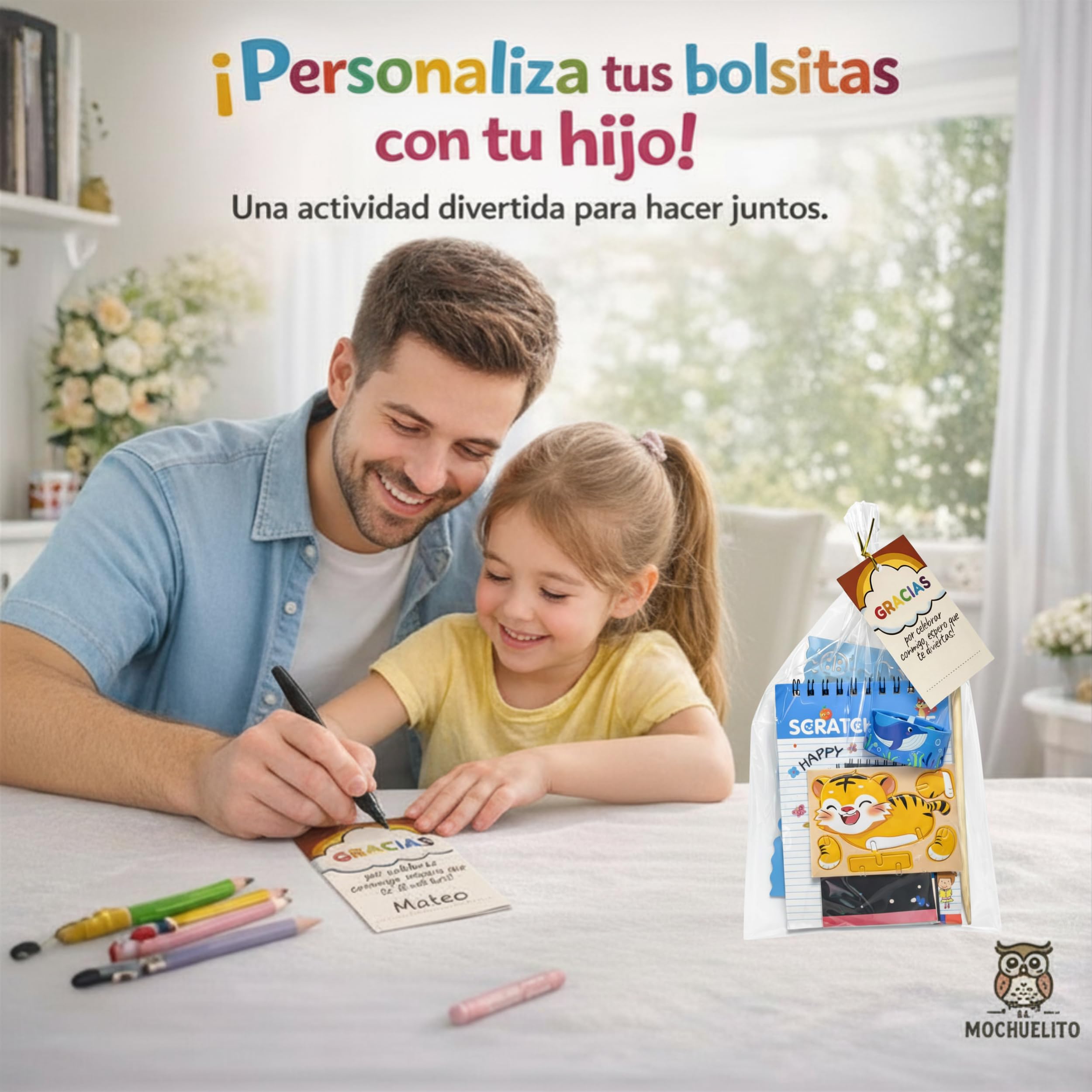 EL MOCHUELITO Regalos Cumpleaños Niños Colegio – Pack 24 Invitados con Bolsas Individuales, Pulseras Silicona Slap, Puzzle 3D y Scratch Art – Detalles Cumpleaños Infantil Repartir o Crear Bolsitas - 4