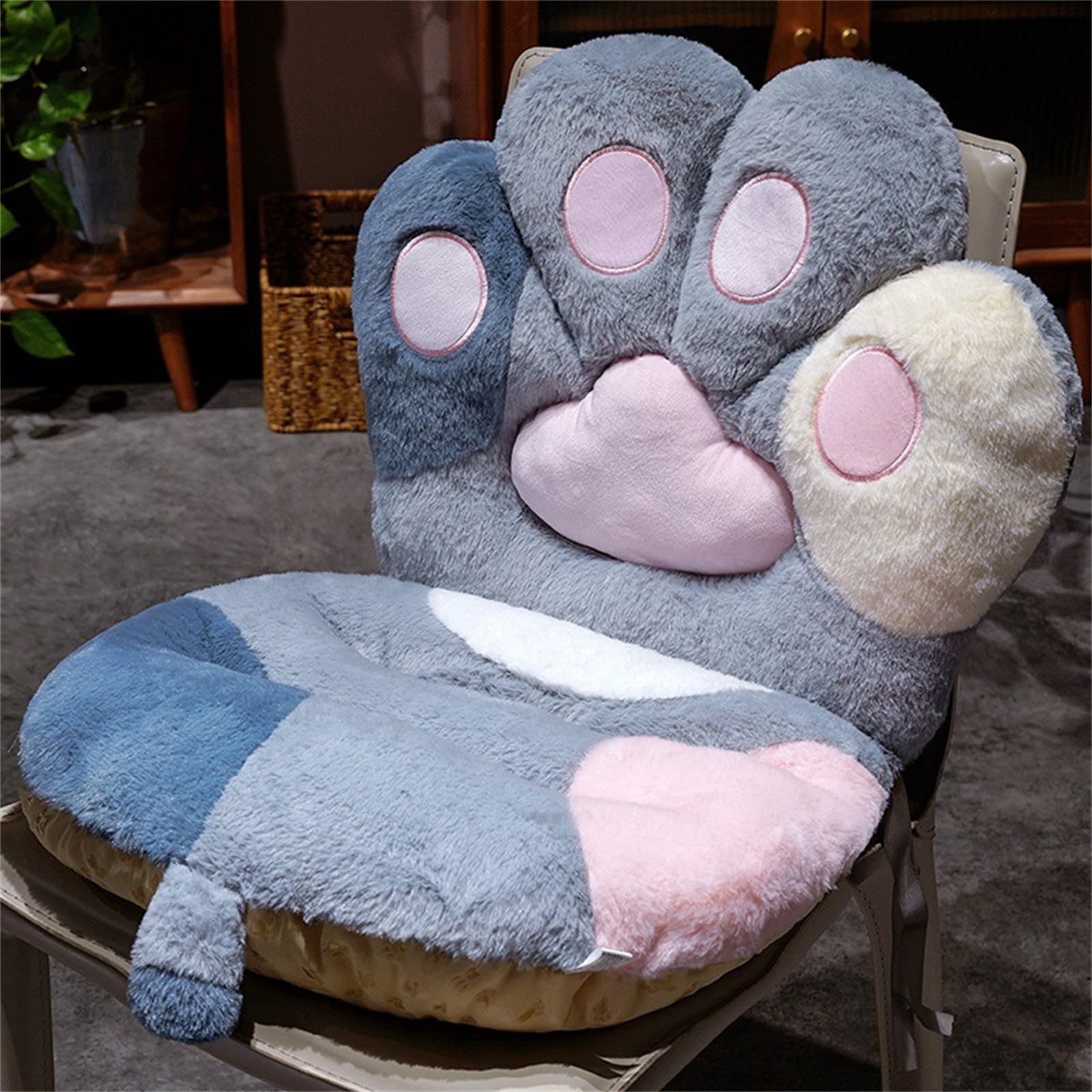 Cojín de asiento de gatito peludo, cojín multifuncional para el suelo con relleno amigable, almohada trasera de dibujos animados