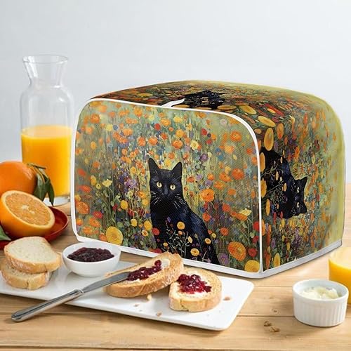 Miniatura 5 de Talayituse Cubierta para tostadora con estampado de flores de gato, ranura ancha de 2 rebanadas, ligera, protección contra el polvo, lavable,