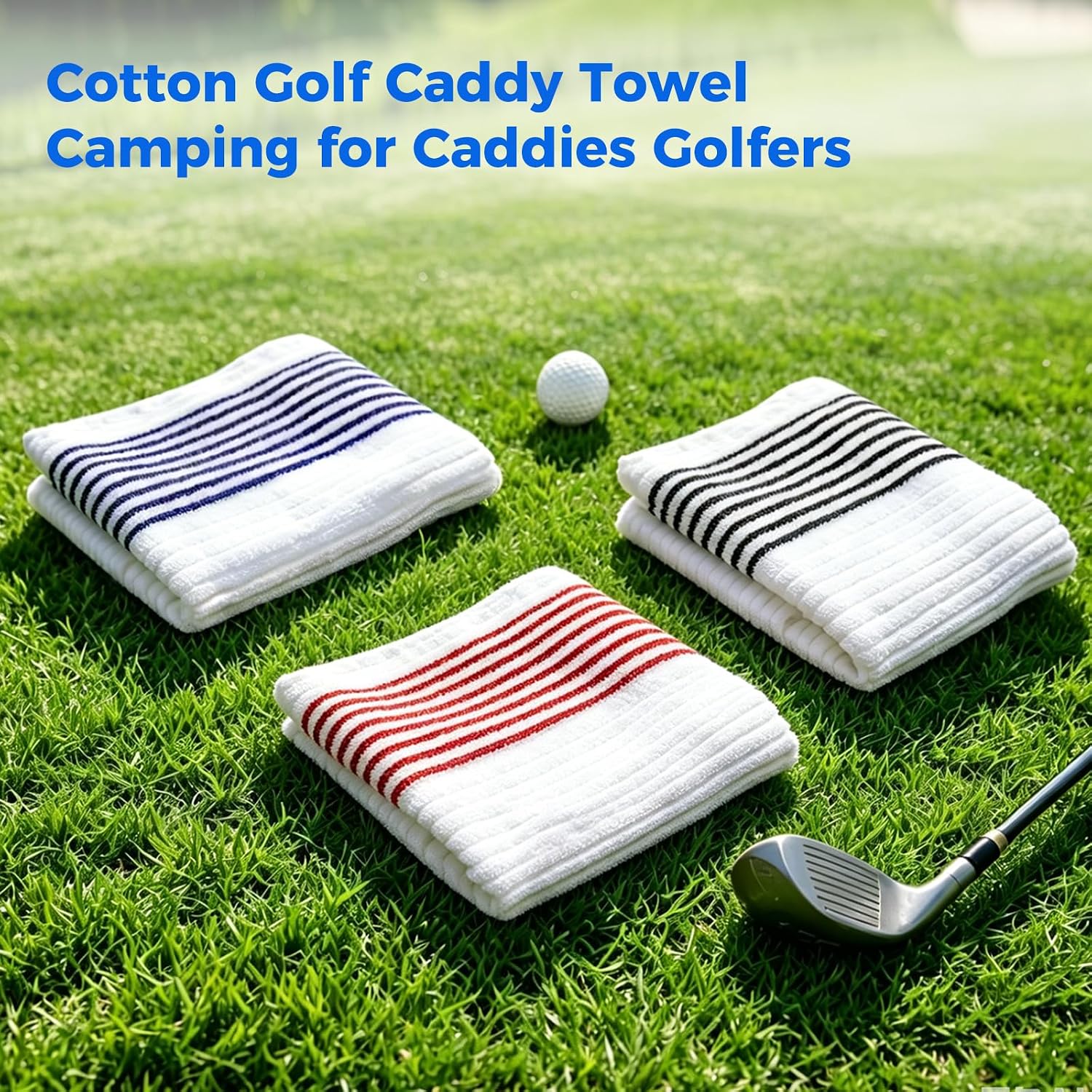 Golf Caddy Towel 22" x 42" Large Golf Towel with 8" Center Cut Cotton Caddie Towels Hang Golf Bags Golf Cart Sport Stripe Towels for Lovers Golfers Tour Players Club (1, White)