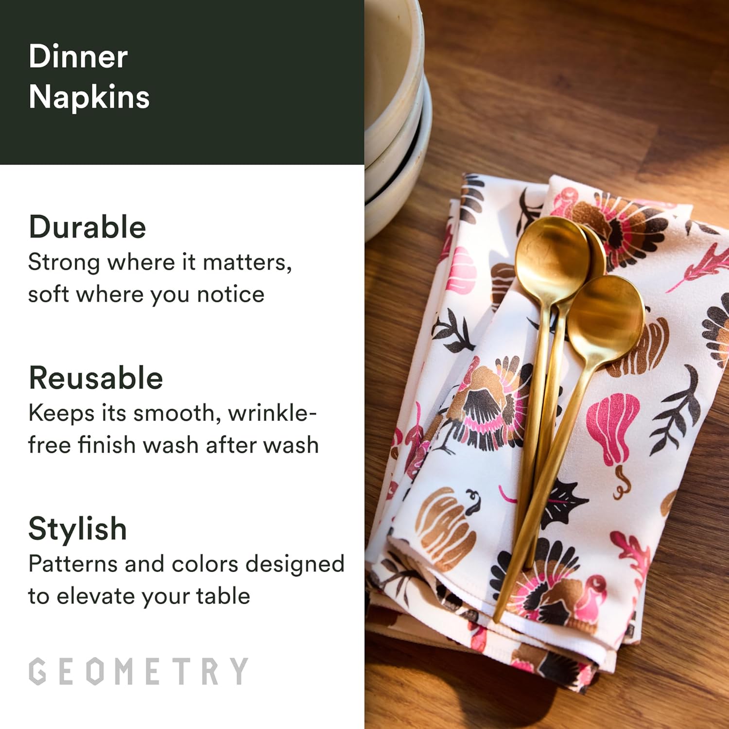 GEOMETRY Christmas Dinner Napkins - Premium Cloth Napkins - Quick Dry & Super Absorbent Table Napkins - Premium Geosuede Linen Napkins - Pine 19" x 19" - 6 Pieces