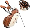 Golf Club Stand Bag PU Leather 14-Way Full Length Top Dividers Waterproof Men Women, Lightweight Multiple 8 Pockets Cooler Pouch Adjustable Detachable Shoulder Dual Straps Rain Cover Hood