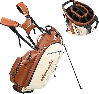 WOSOFE PU Golf Bag with 6/14 Way Top Dividers Automatically Adjustable Dual Straps Elegant Design for Men Women Pu Golf Stand Bag with Multiple Pockets