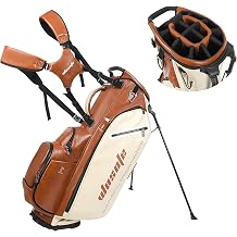 Waterproof PU Leather Golf Stand Bag, 6 or 14 Way Top Dividers,Golf Bag | golf club bag,8 storage pockets, 3 insulated coolers, auto adjust dual straps, men women tour players, fits 14 clubs
