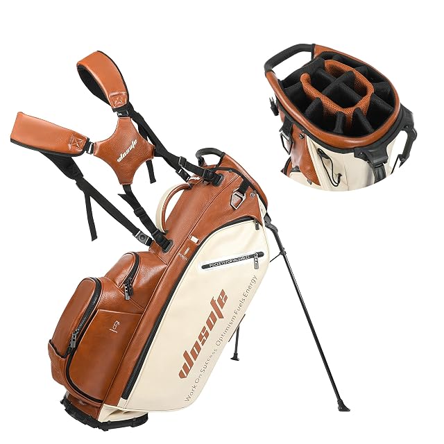 WOSOFE PU Golf Bag with 6 14 Way Top Dividers Automatically Adjustable Dual Straps Elegant Design for Men