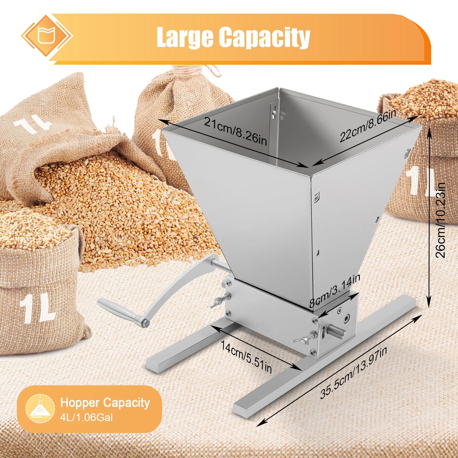 Mulino a mano a 2 rulli, Mill per cereali rettificatrice regolabile per la produzione di birra domestica