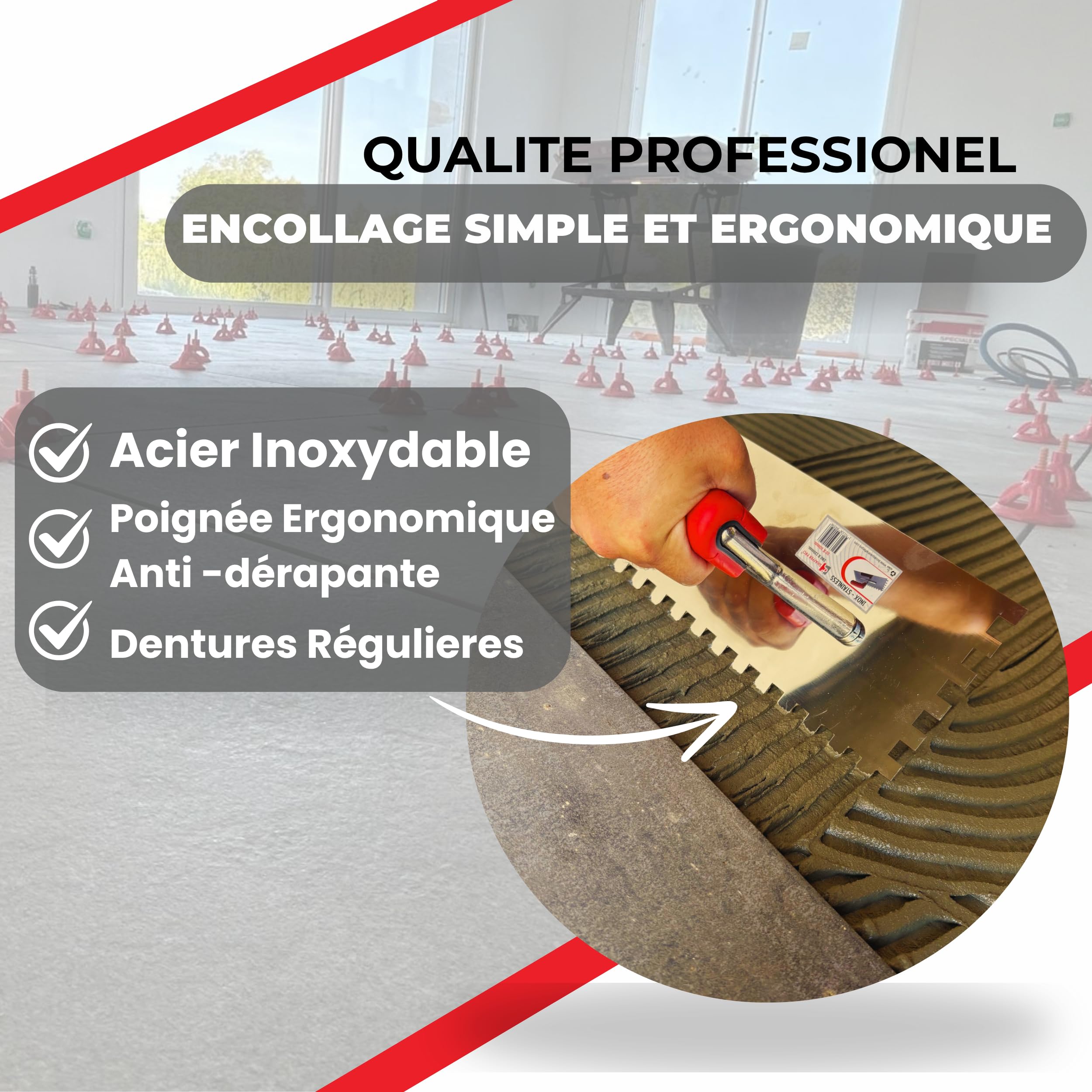 Pack 5 Peignes à Colle Carrelage 4x4 6x6 8x8 10x10 12x12 mm | Peigne Carrelage 4,6,8,10,12 mm | Platoir Inox | Outils Carreleur Pro | Pose Sol Mur Faïence