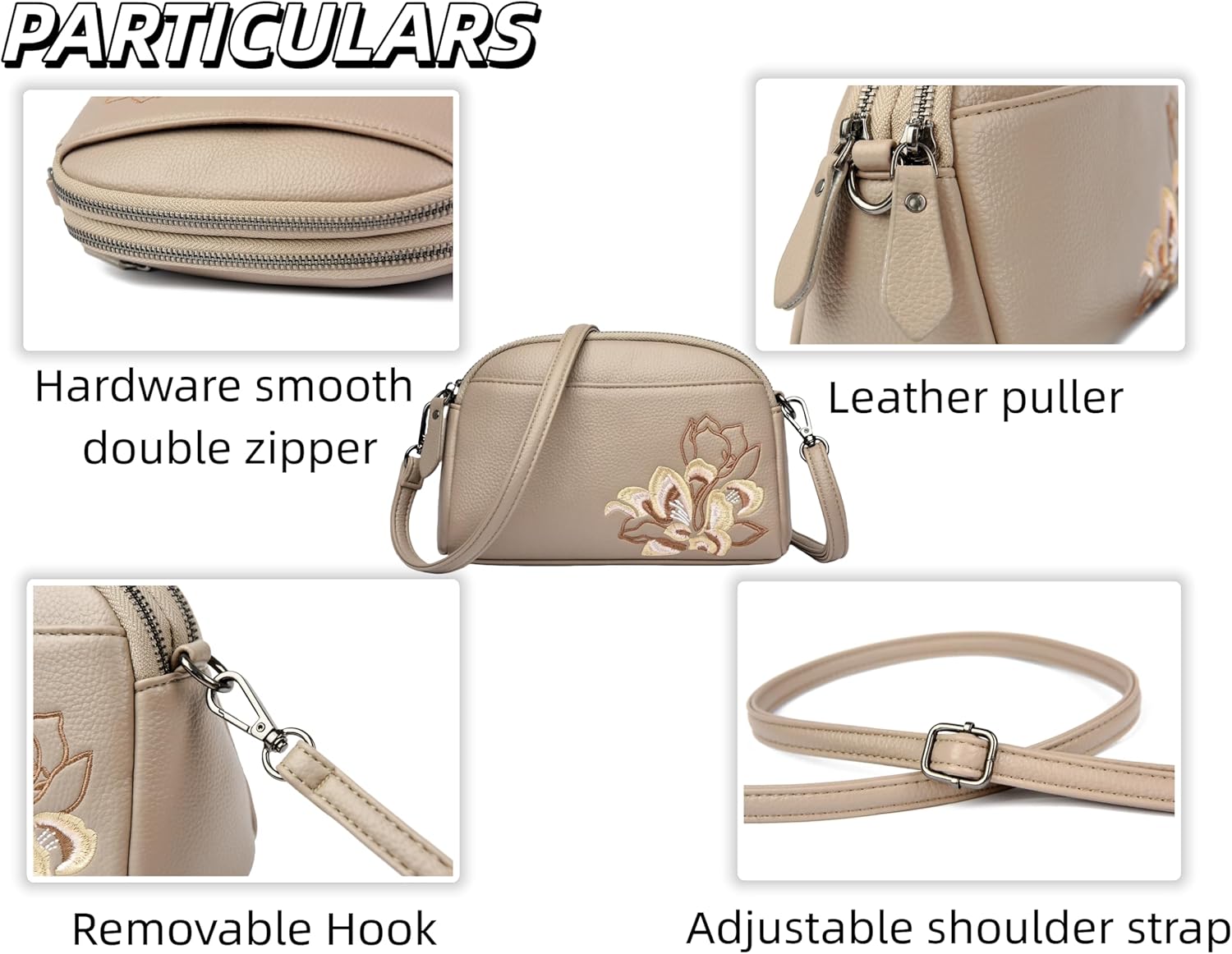 Women's Crossbody Bag With Peony Embroidery-Adjustable Shoulder Purse, Lightweight Satchel Handbag.