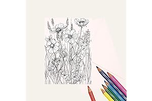 Set of 8 Wildflower Floral Garden Coloring Cards: Your Serene Creative Haven