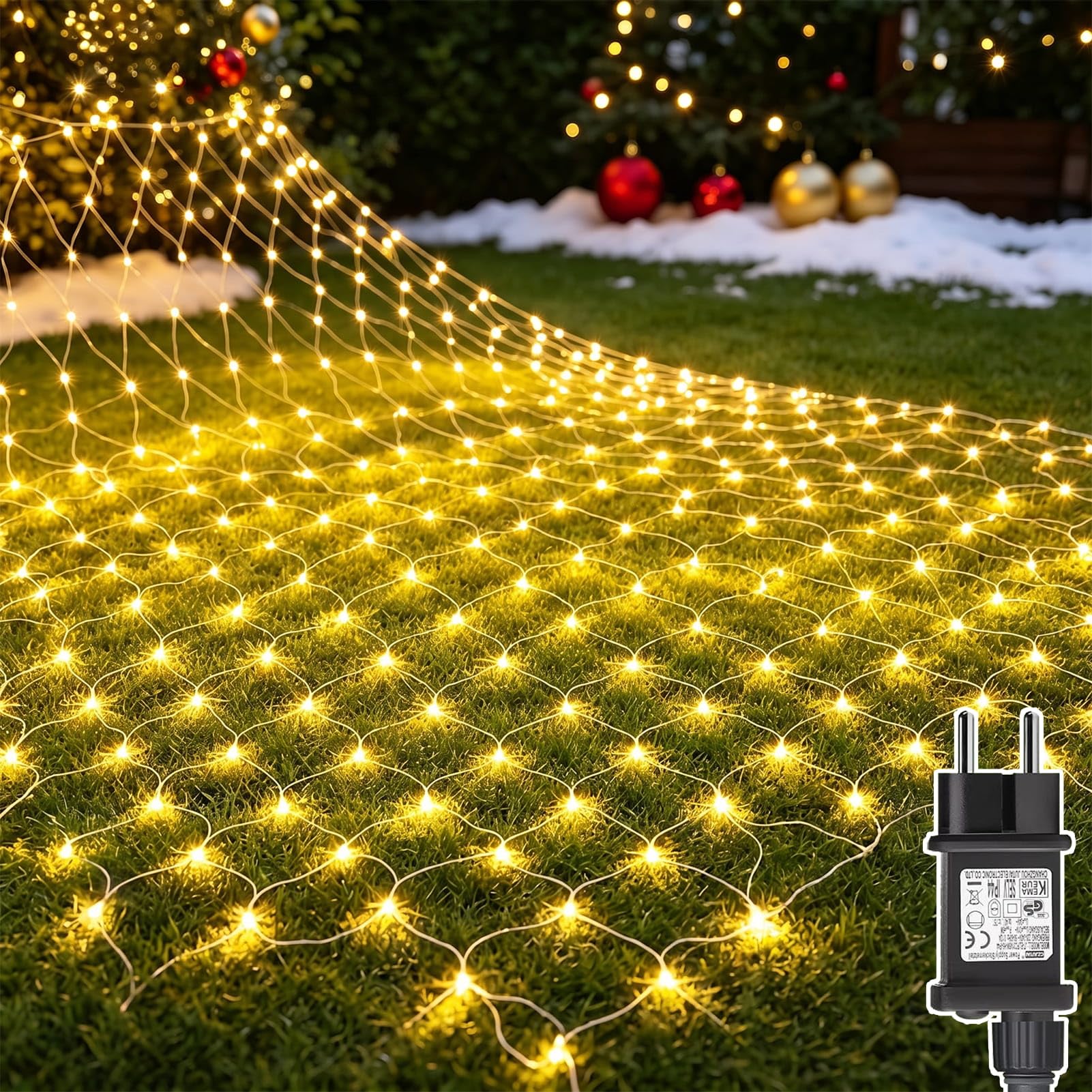 Dekofun 2 Pezzi Rete Tenda Luminosa 3x2M 200 LED con Spina, Bianco Caldo | Dotata di timer, 8 modalità luminose e impermeabile, adatta per balcone, giardino, soffitto, terrazza e decorazioni esterne