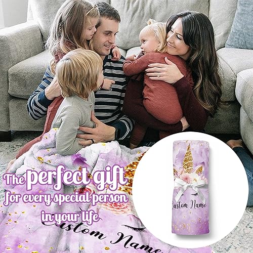 Miniatura 4 de Manta personalizada de unicornio con nombre para niña, manta de nombre personalizada para niños, manta de franela suave de unicornio morado, regalo