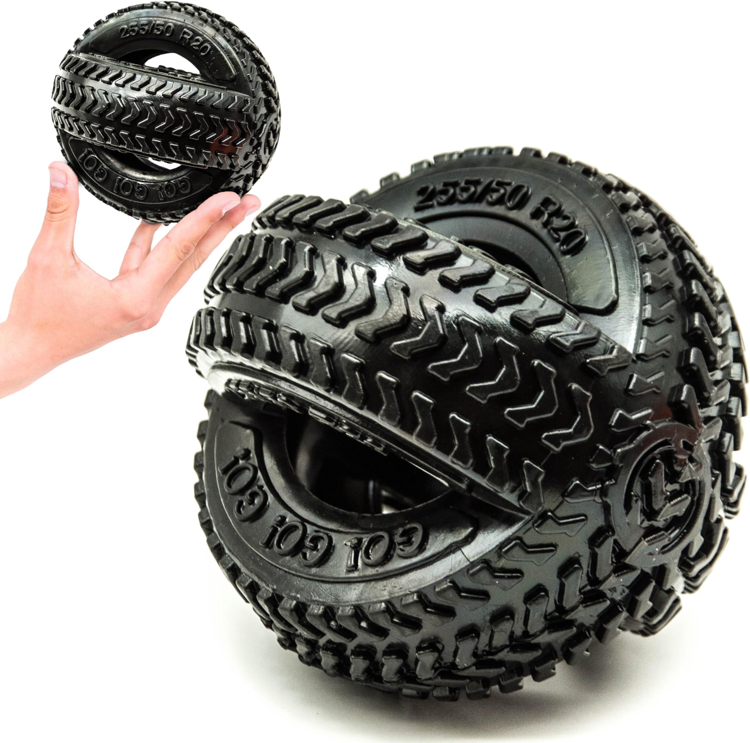 Rubber Dog Chew Toys TWIN TYRE – Flexible & Tough Dogs Toy TIRE WHEEL – Interactive Play for Boredom, Treat Dispensing, Puppy Teething, Chews (Black, Large, 5 inches)