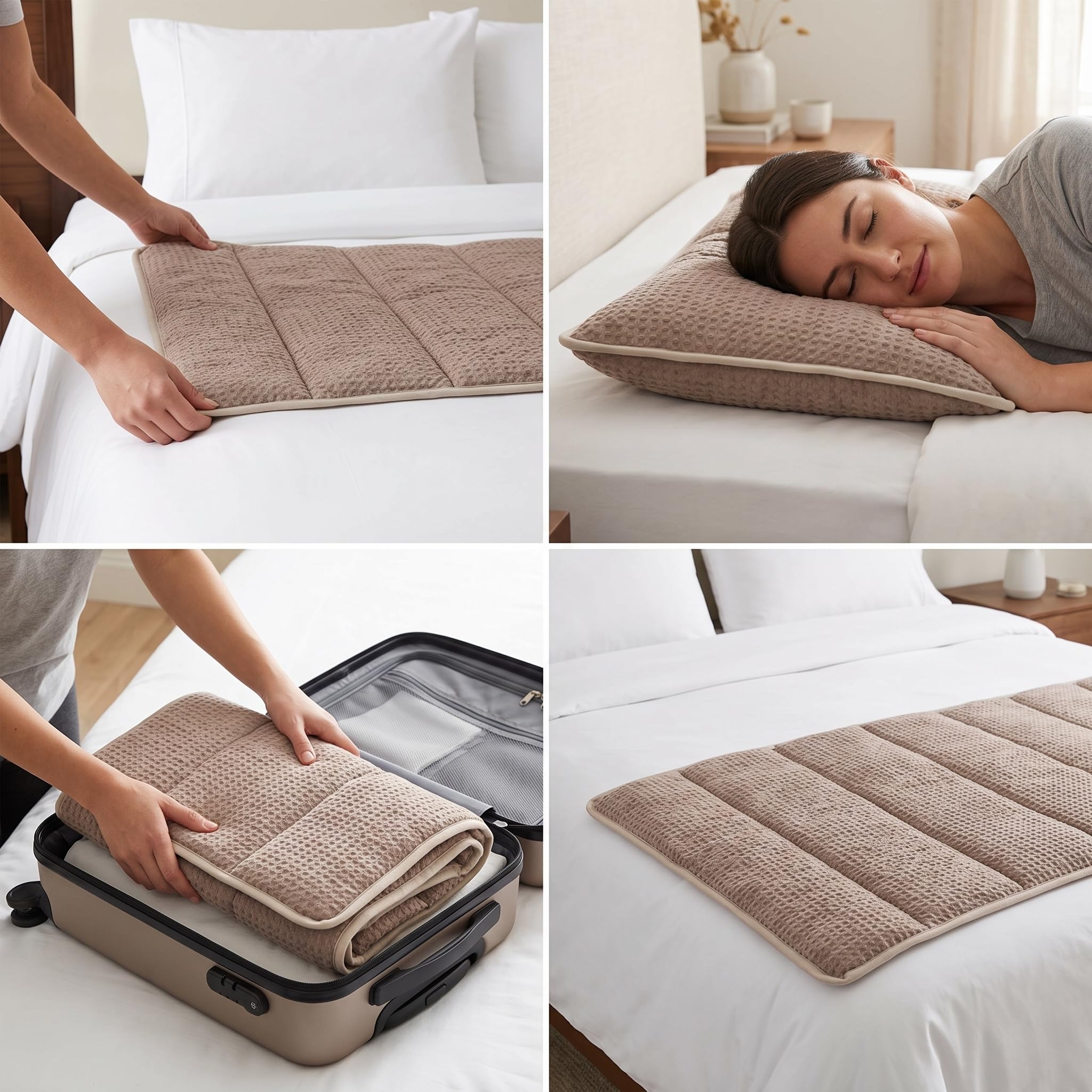 Almohada Viaje Plegable Algodón Ajustable para Avión y Coche, Marrón