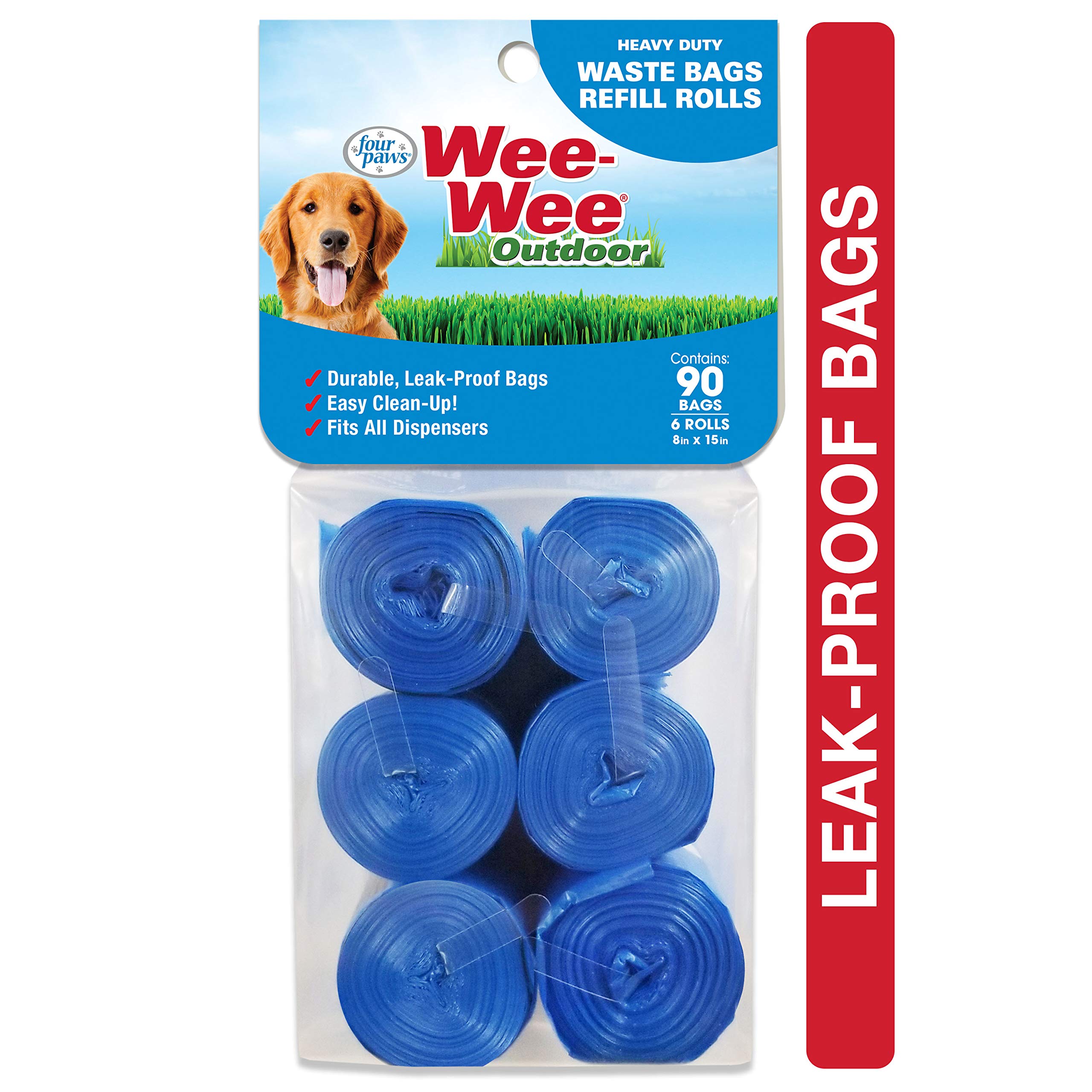 Four Paws Wee-Wee Bolsas de basura resistentes para exteriores, rollos de 90 unidades, 38 x 20 cm
