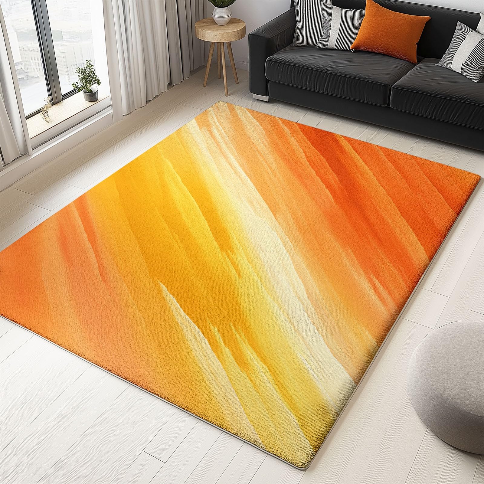 Impressionistisch Linienstruktur Waschbar Teppich Wohnzimmer 180x240 cm Küche Teppich mit Rutschhemmender Gummirückseite, Weich Kurzflor Gelb Teppiche für Schlafzimmer Kinderzimmer Esszimmer Matte