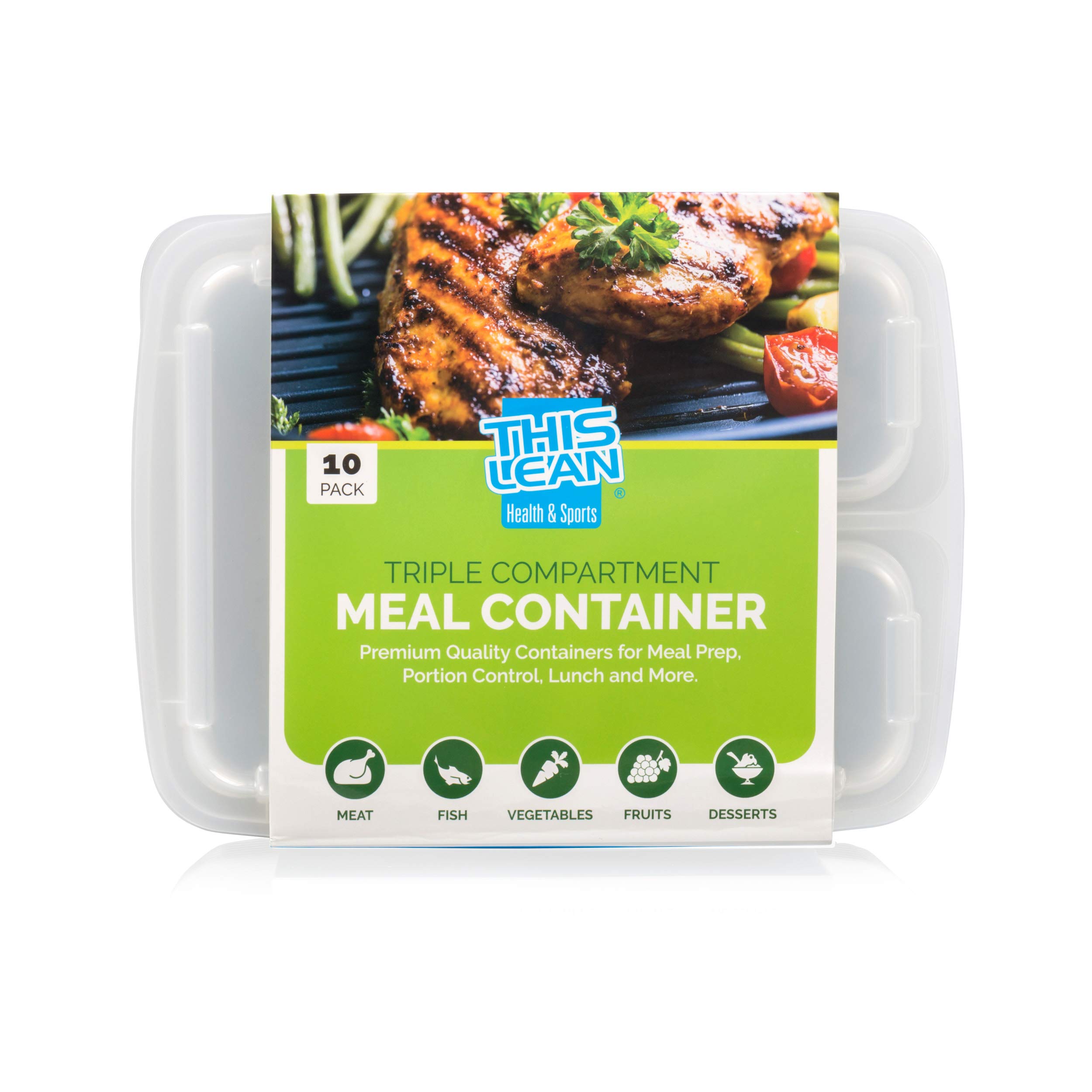 3 Compartment Meal Prep Containers [10Pack] for Food Storage. Free