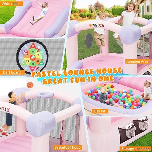Miniatura 2 de Casa de rebote con pozo de bolas, casa inflable para niños todo en uno, castillo de salto, tobogán ancho, piscina de bolas, aro de baloncesto,