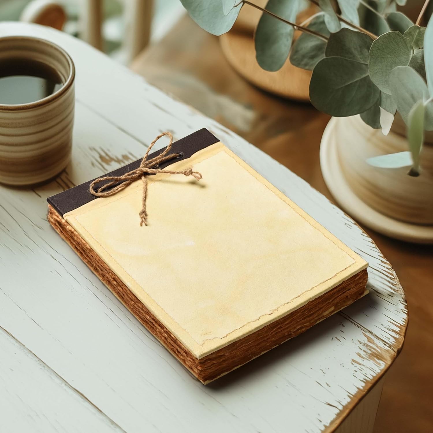 Leather Village Scrapbook Album - 100 Pages - 11.5 X 7.5 Inch - Vintage - Deckle Edges Cotton Watercolor Blank Paper - Photo Album, Memory Book, Scrapbooking for Keepsakes