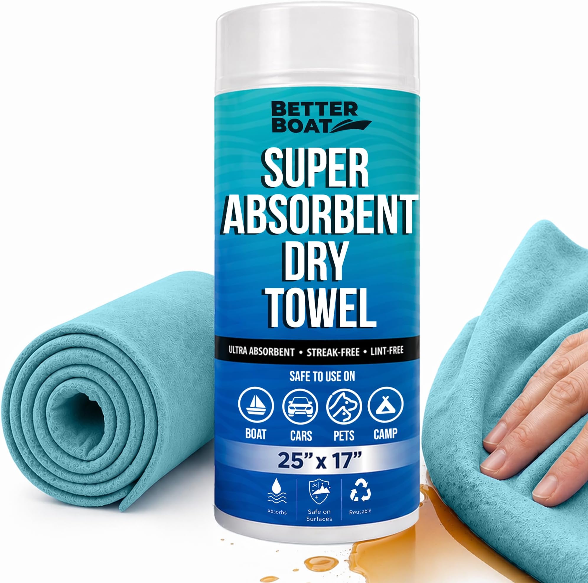 Super Absorbent Towels, Synthetic Chamois Cloth for Car and Boat Drying, Smooth Cooling Towel, Marine Grade Cleaning Supplies, PVA Shammy Dry Towel 1 Pack
