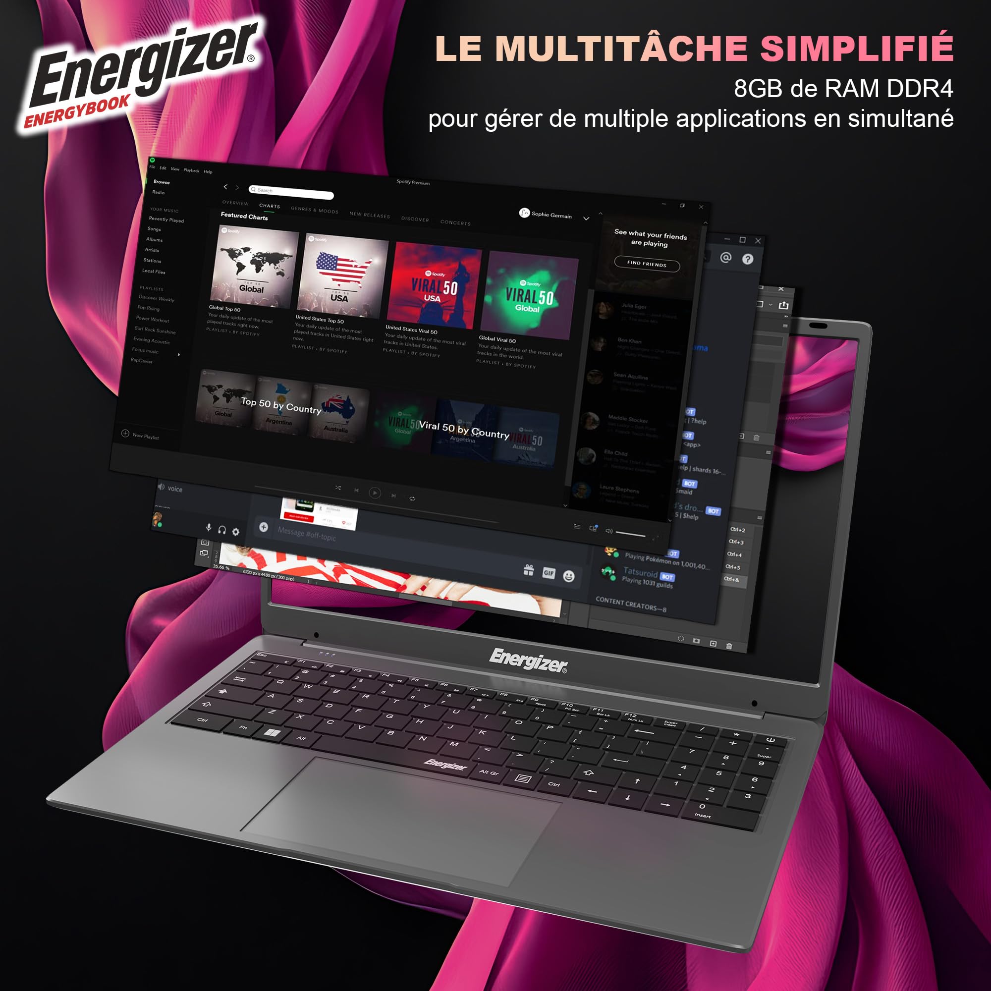 Energizer EnergyBook 15,6" HD+ - PC Portable 8Go RAM, SSD 256Go, Intel Celeron N4020, Windows 11, Clavier AZERTY, USB 3.0, HDMI – Laptop Fin & Léger pour Bureautique